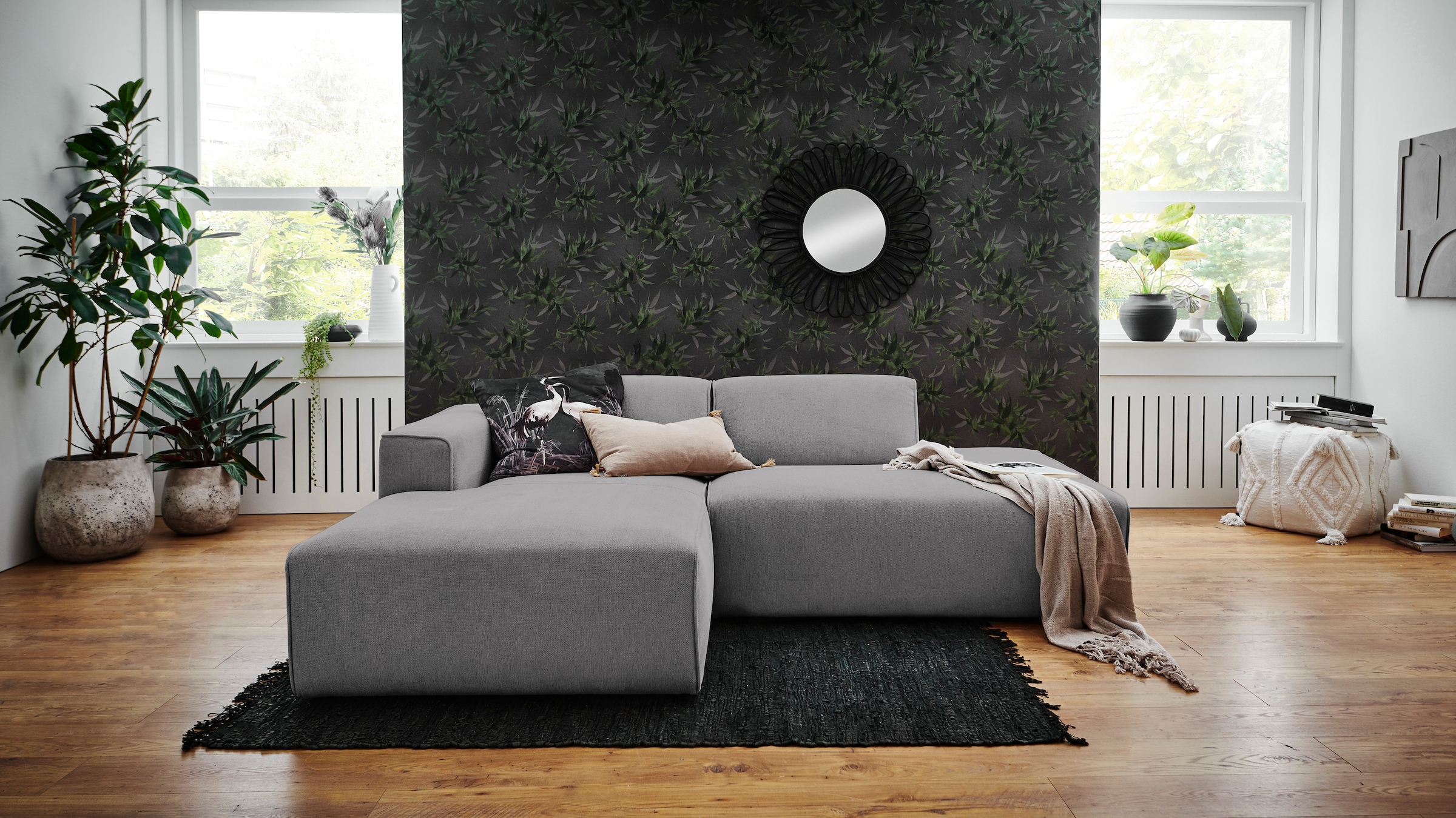 Home affaire Ecksofa "Noord mit Kedernaht, Breite 227 cm, L-Form" Cord, Struktur, Webstoff, mit Wellenunterfederung, Massivholzrahmen