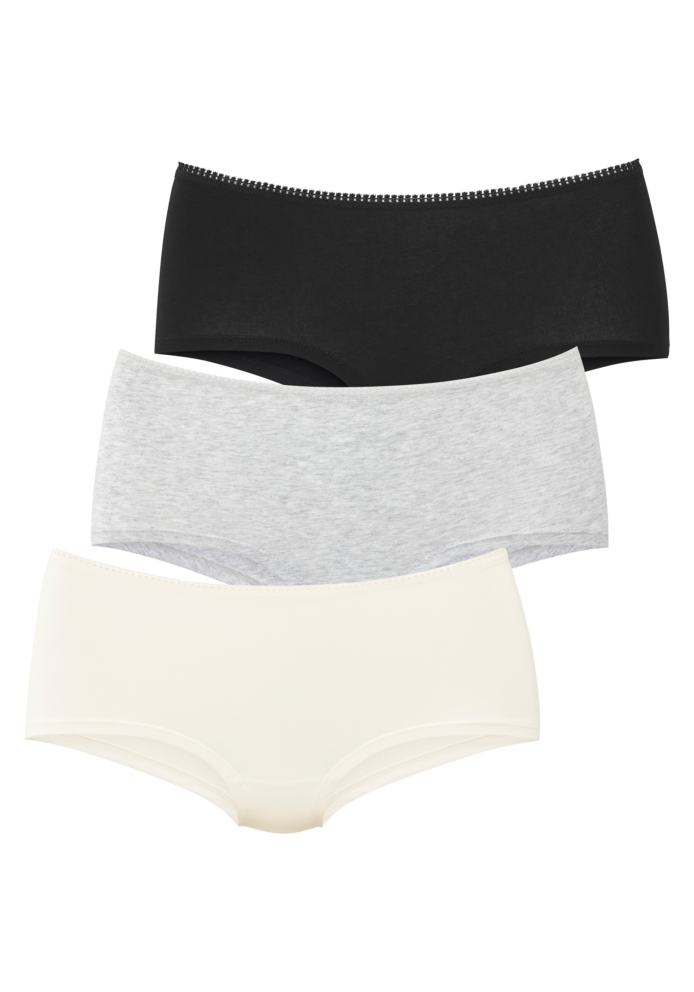 LASCANA Panty 3er Pack,  unifarben, mit Spitze am Bundabschluss