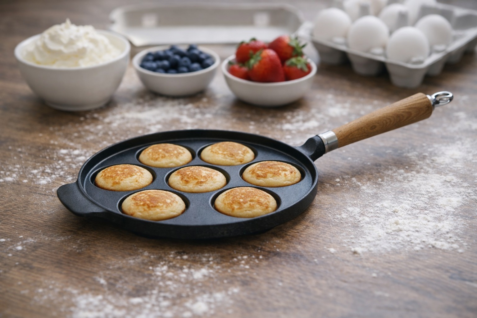 Ronneby Bruk Bratpfanne »Maestro Minipfannkuchen-Pfanne, Ø 24 cm, mit Holzgriff« Gusseisen 1 tlg.