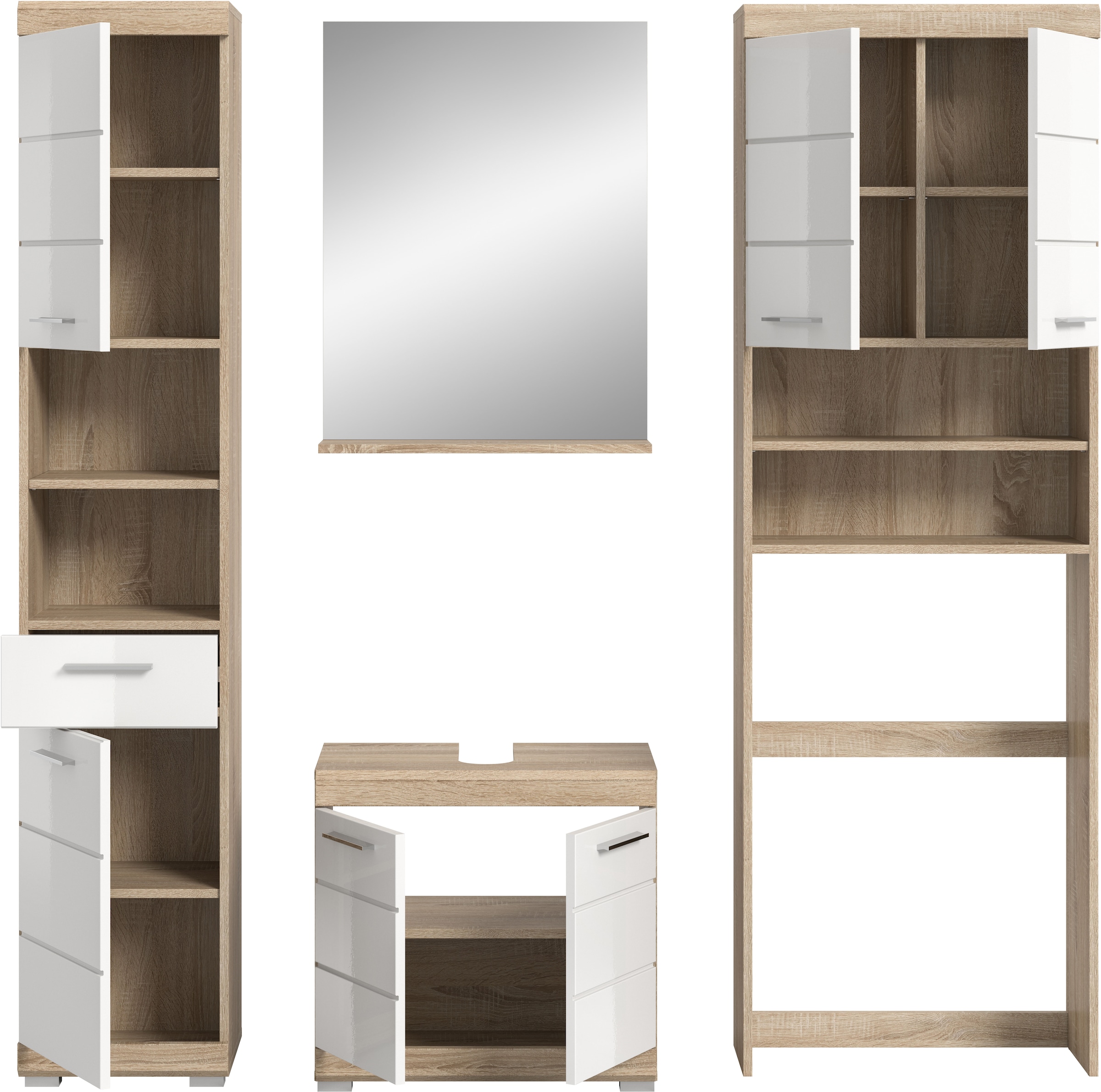INOSIGN Badmöbel-Set »Siena, 4 teilig, bestehend aus:«, (Set), Hochschrank, WBU, Badspiegel, Waschmaschinenumbauschrank