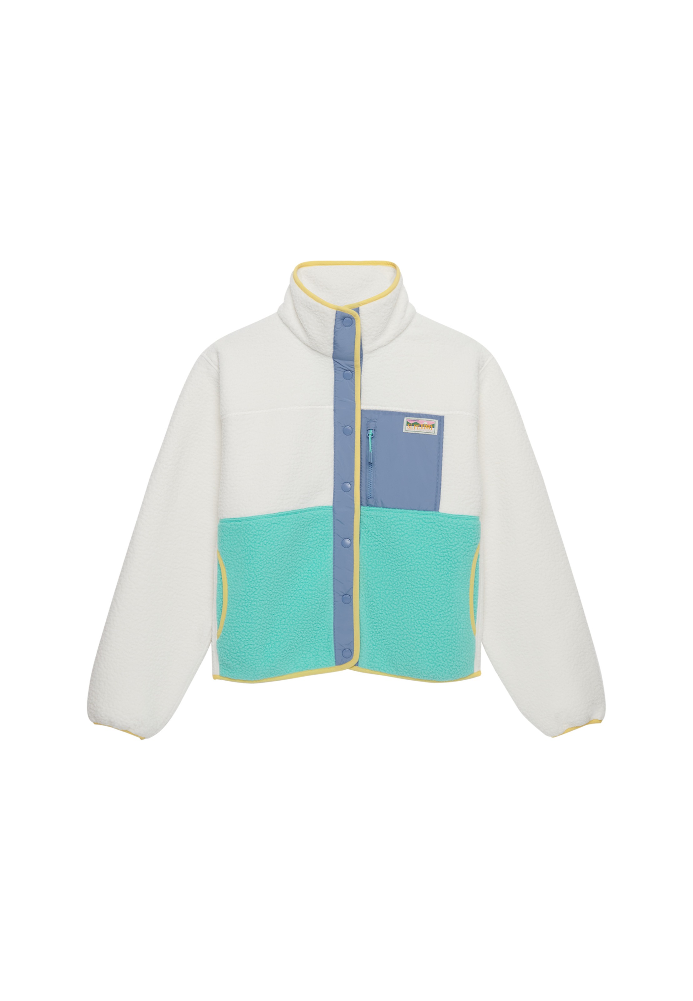 Superdry Fleecejacke »COLOUR BLOCK FLEECE JACKET« Kunstfaser, oversize, Colorblock, Superdry-Etikett an der Brusttasche