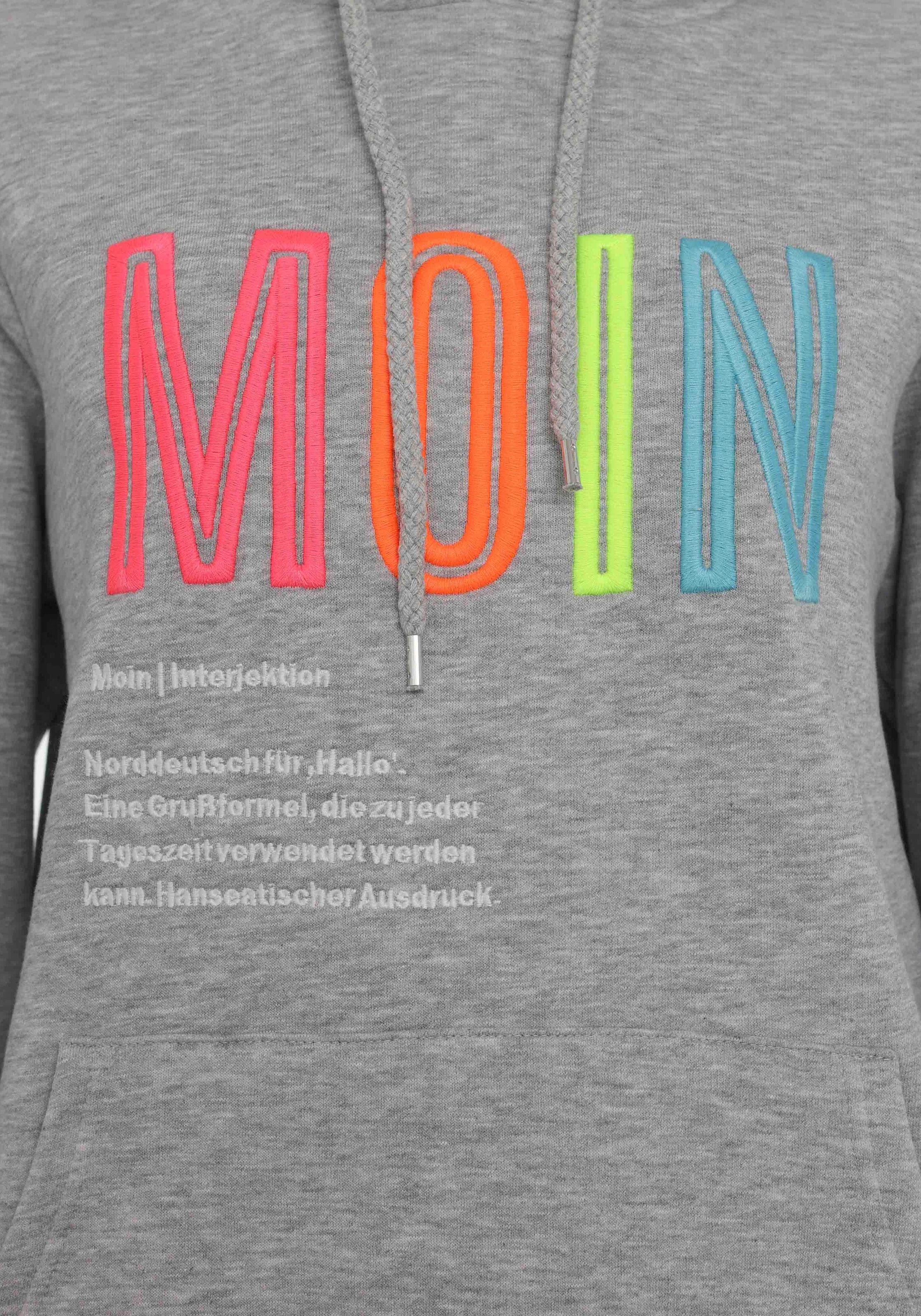 Zwillingsherz Sweatshirt, mit aufgesticktem â€žMoinâ€œ-Schriftzug in Neonfarben