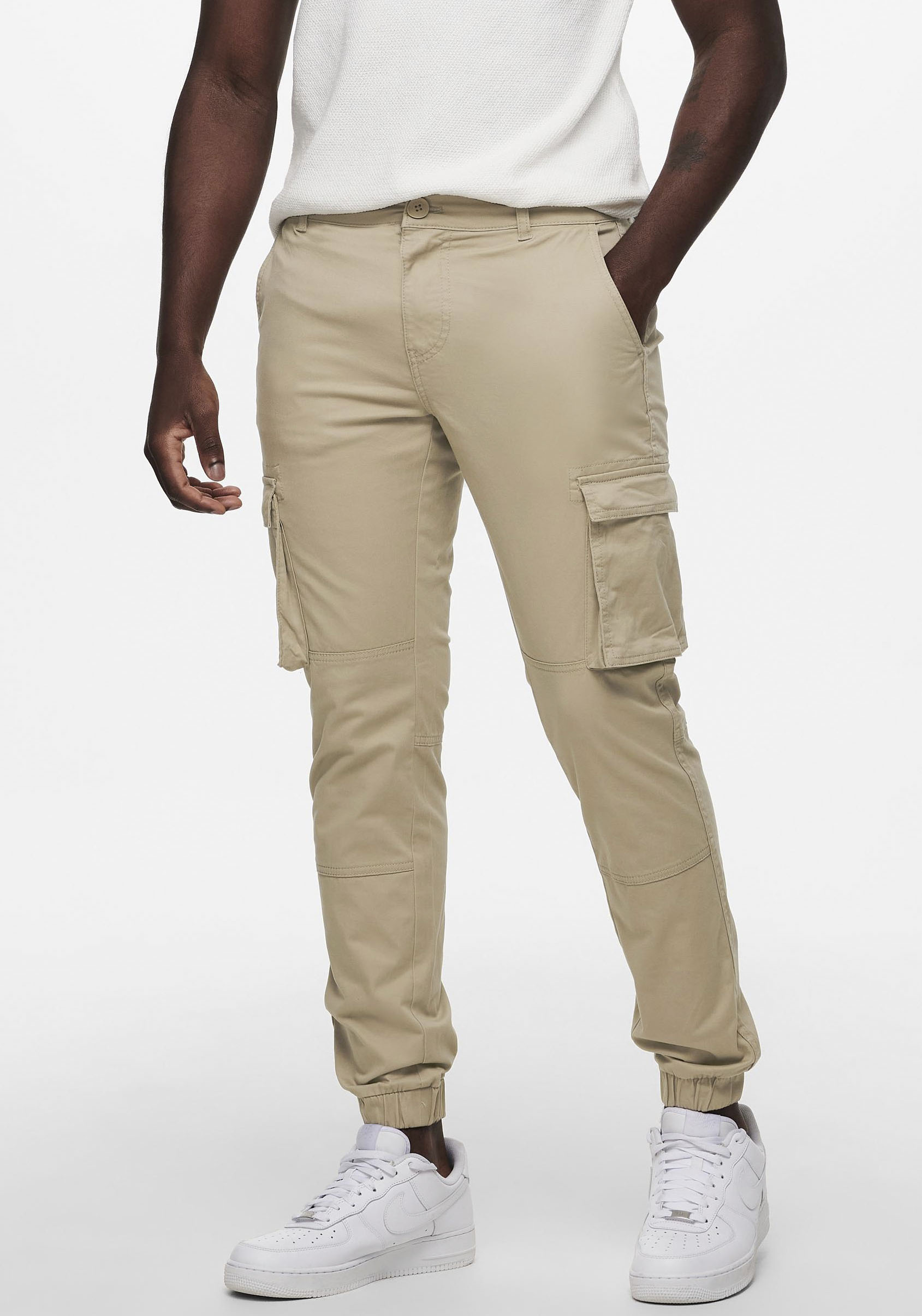 ONLY & SONS Pantaloni Cargo Uomo Onscam Stage Cuff Life - Verde Lichen, Modello Affusolato Con Tasche, 34W X 32L