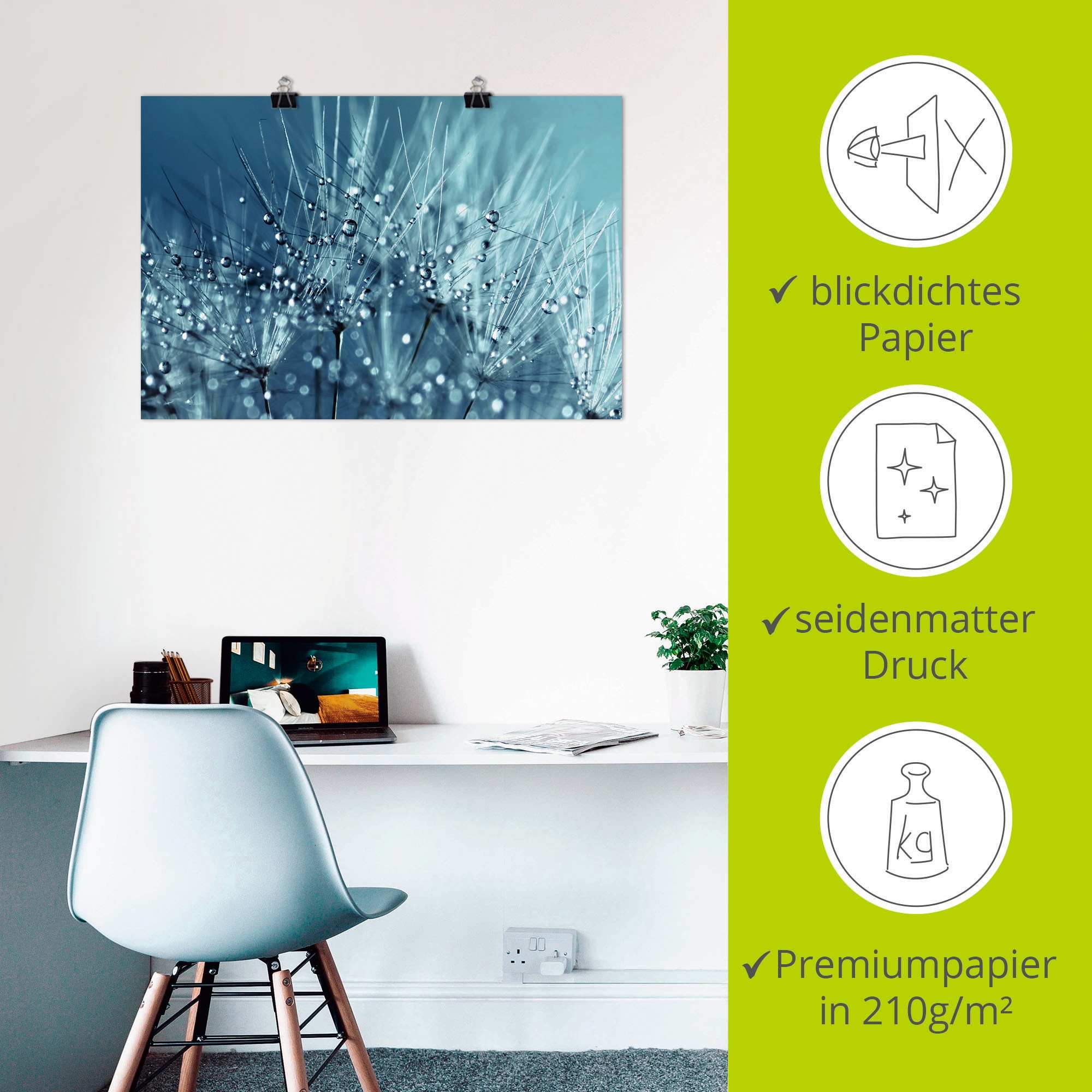 Artland Wandbild »Blaue glitzernde Pusteblume«, Blumen, (1 St.), als Leinwandbild, Poster in verschied. Größen
