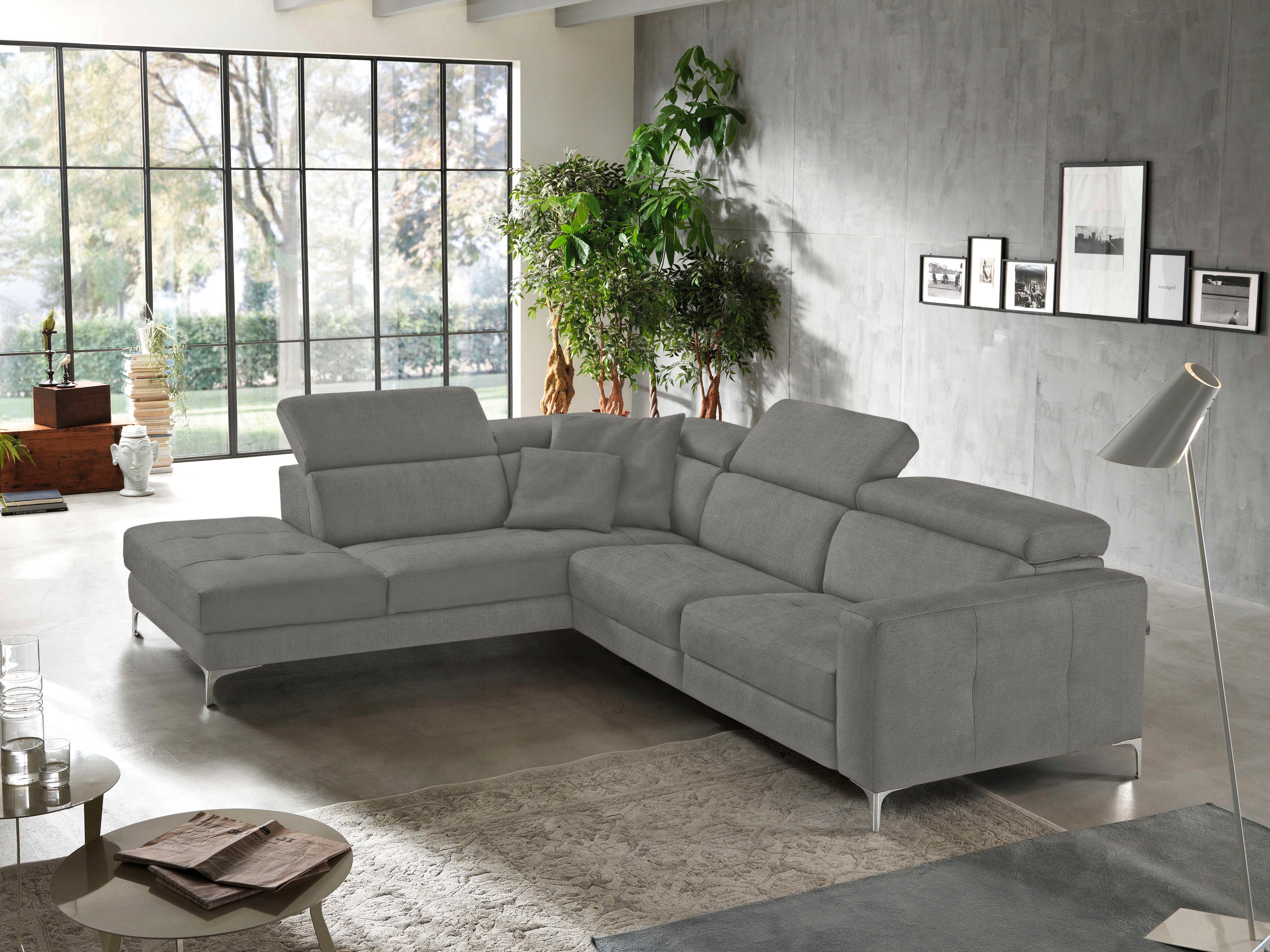 Egoitaliano Ecksofa "Matt, hoher Sitzkomfort und aufwendige Detailverarbeitung, L-Form" mit Ottomane, inkl. verstellbarer Kopfteile zum Relaxen