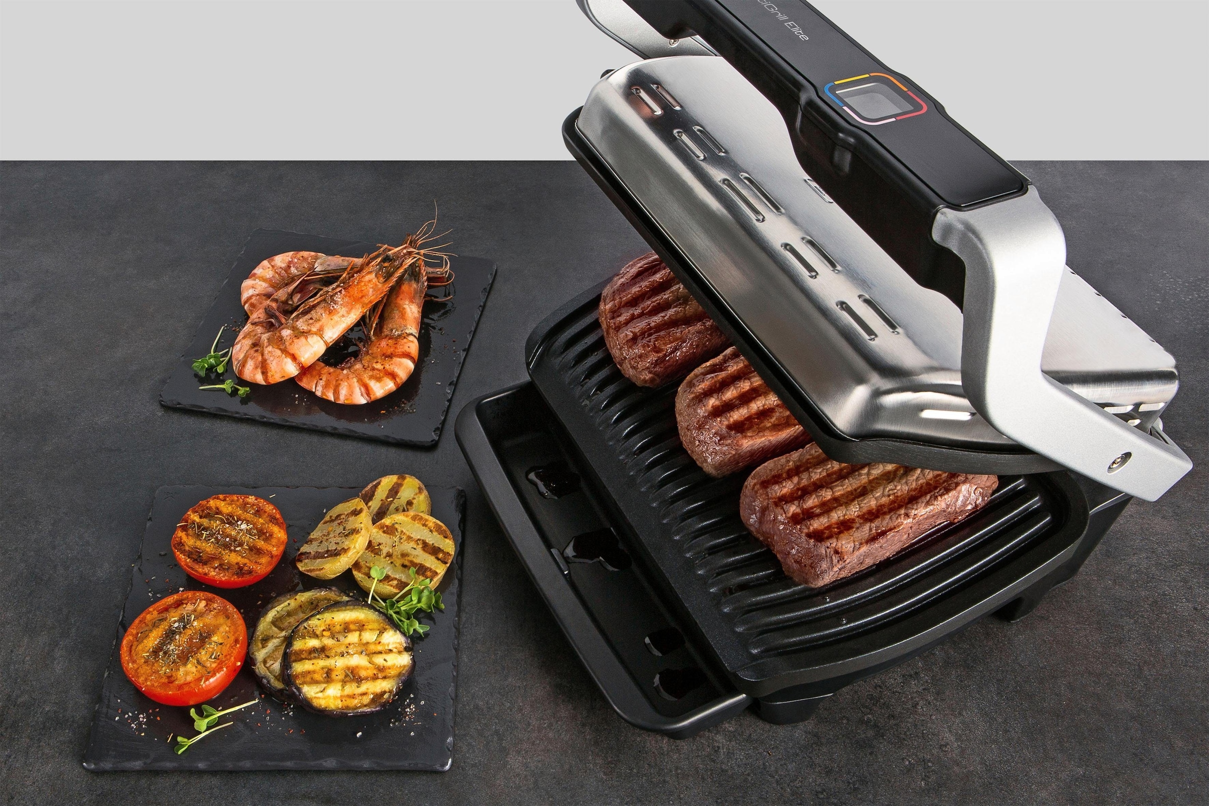 Tefal Kontaktgrill »GC750D OptiGrill Elite«, 2000 W, 12 Programme, intuitiver Sensor, Grillboost-Funktion, Rezeptbuch App