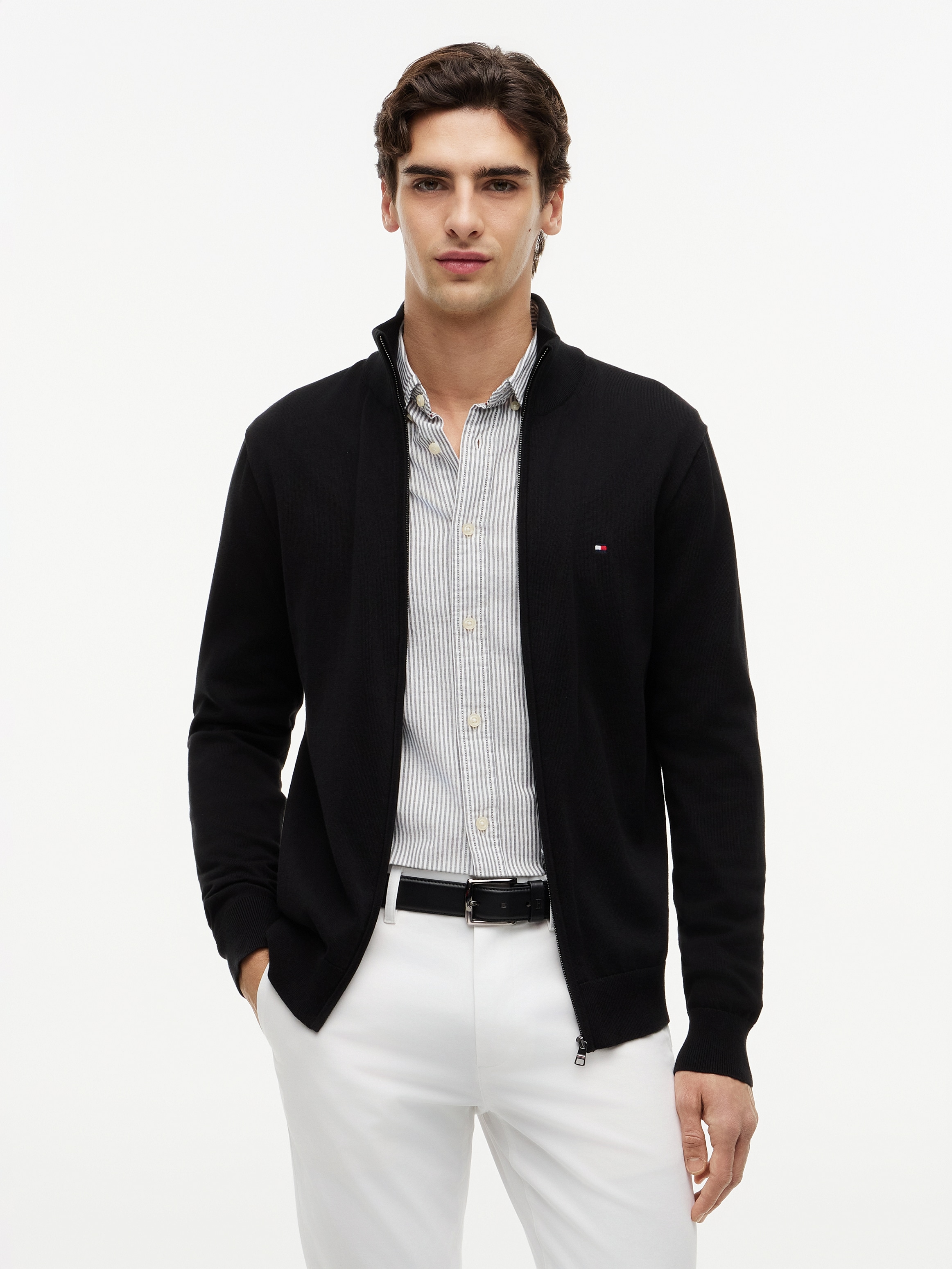Tommy Hilfiger Strickjacke »ESSENTIAL COTTON ZIP THRU« mit Logostickerei