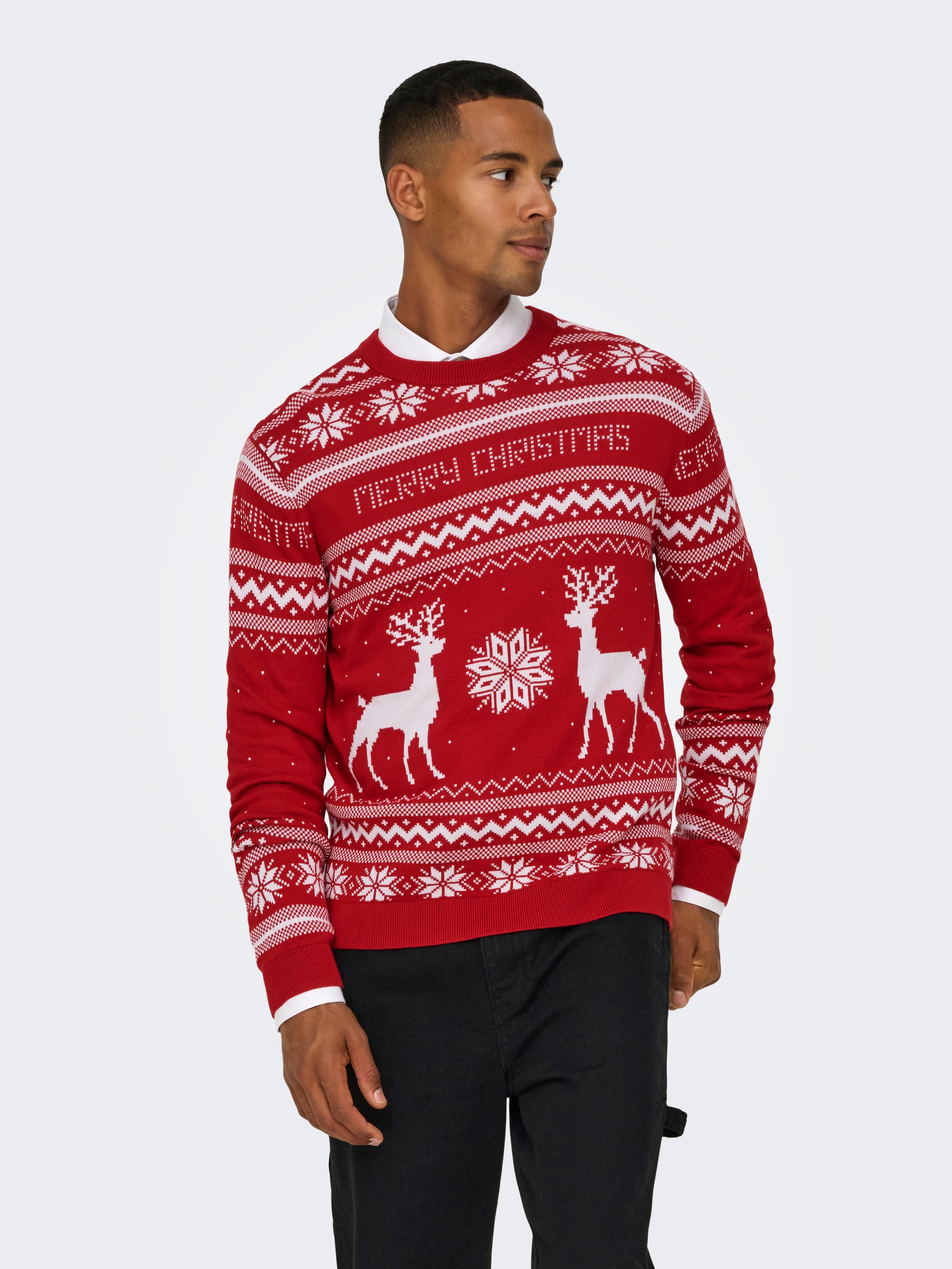 ONLY & SONS Rundhalspullover "ONSXMAS REG 5 JAQ CREW KNIT" günstig online kaufen