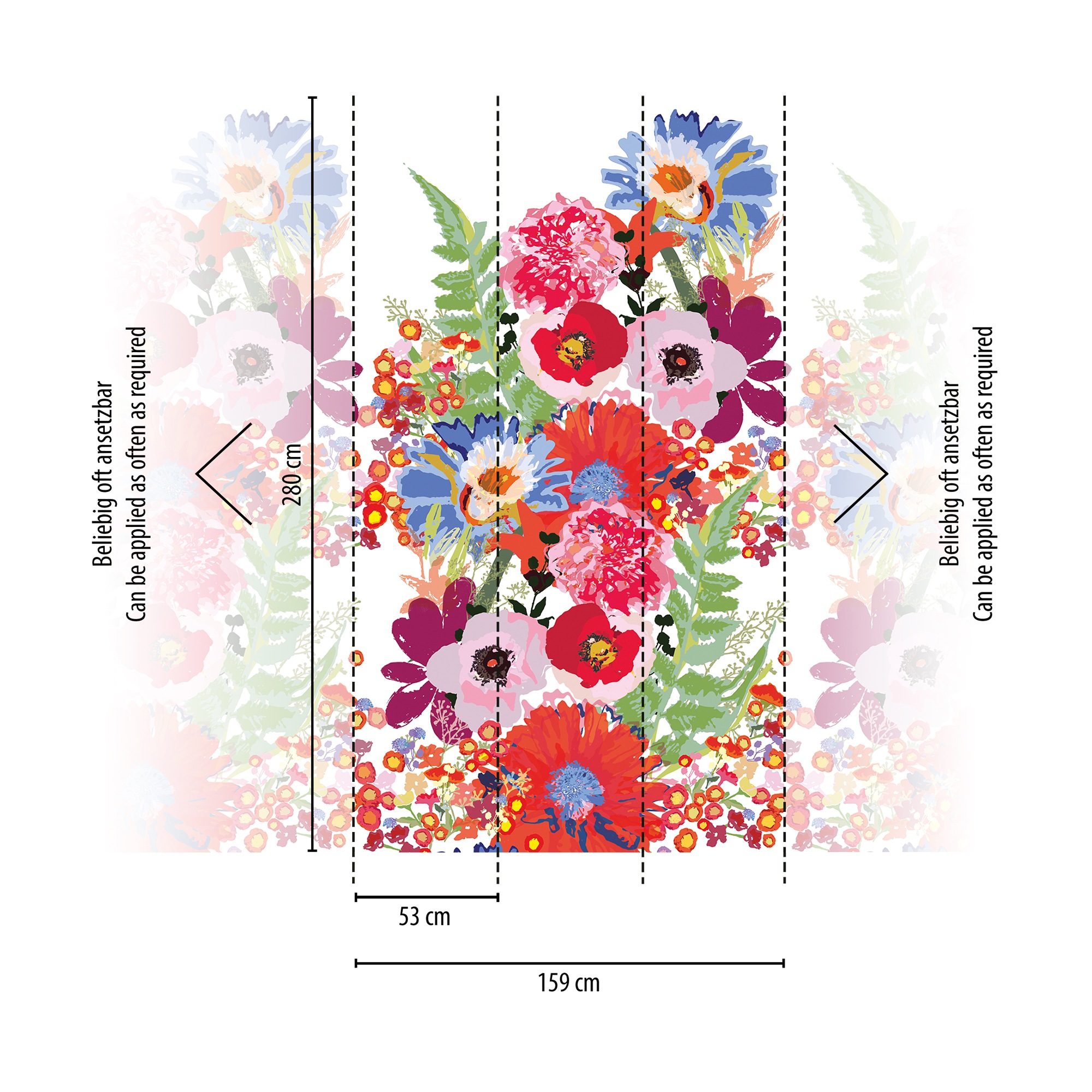 living walls Fototapete »Bunte Blumentapete«, matt-gemustert-neutral, Blumenranke Tapete Floral Fototapete Blümchen Tapeten Wohnzimmer Flur