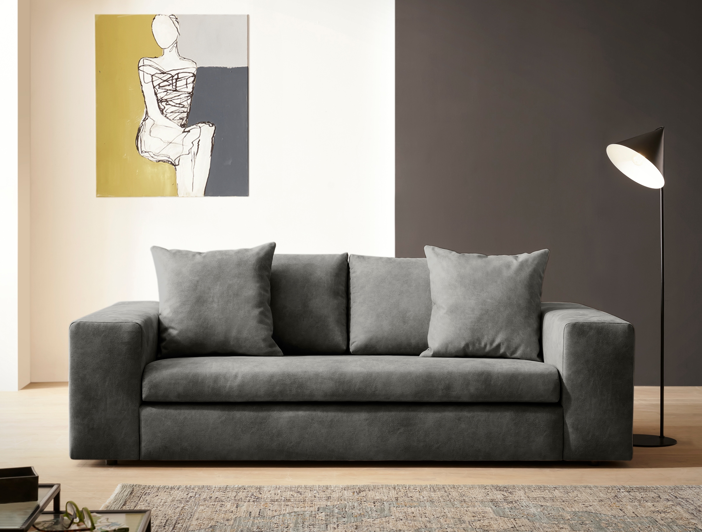 Home affaire 2-Sitzer "SLEETLAND XXL in Samtvelours oder Vintage-Leder-Opti günstig online kaufen