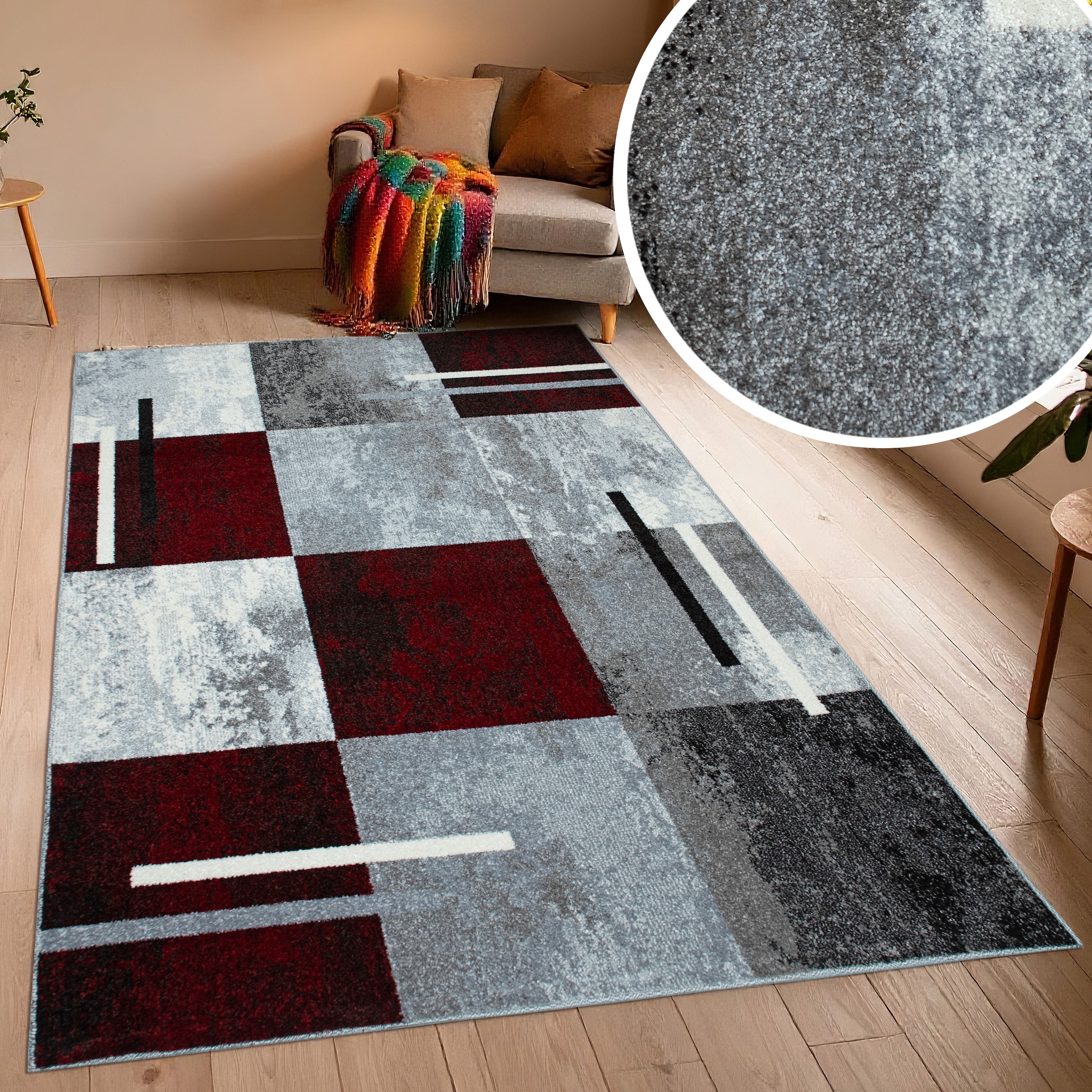 OTTO home Teppich "Cube, Karo Muster mit 3D-Design" rechteckig 9 mm Höhe Kasten, geometrisch, Patchwork, Wohnzimmer, Schlafzimmer
