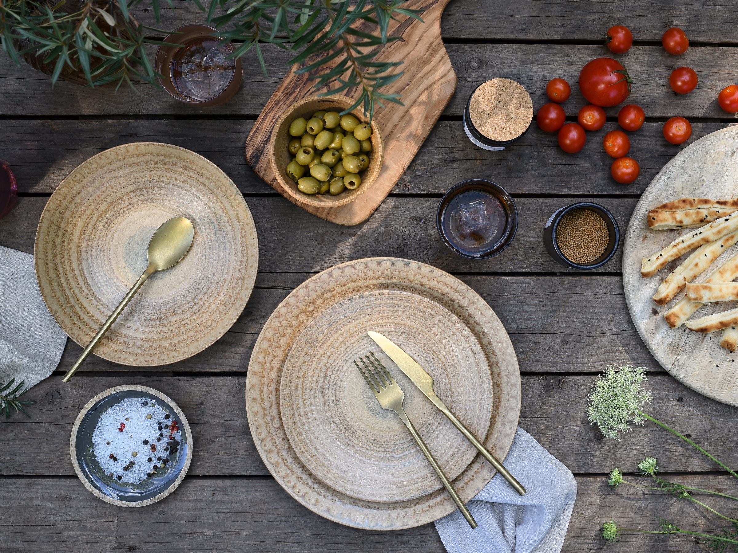 CreaTable Teller-Set »Neapel, Tellerset 12-tlg.« Edles Tellerset, Vulkanoptik