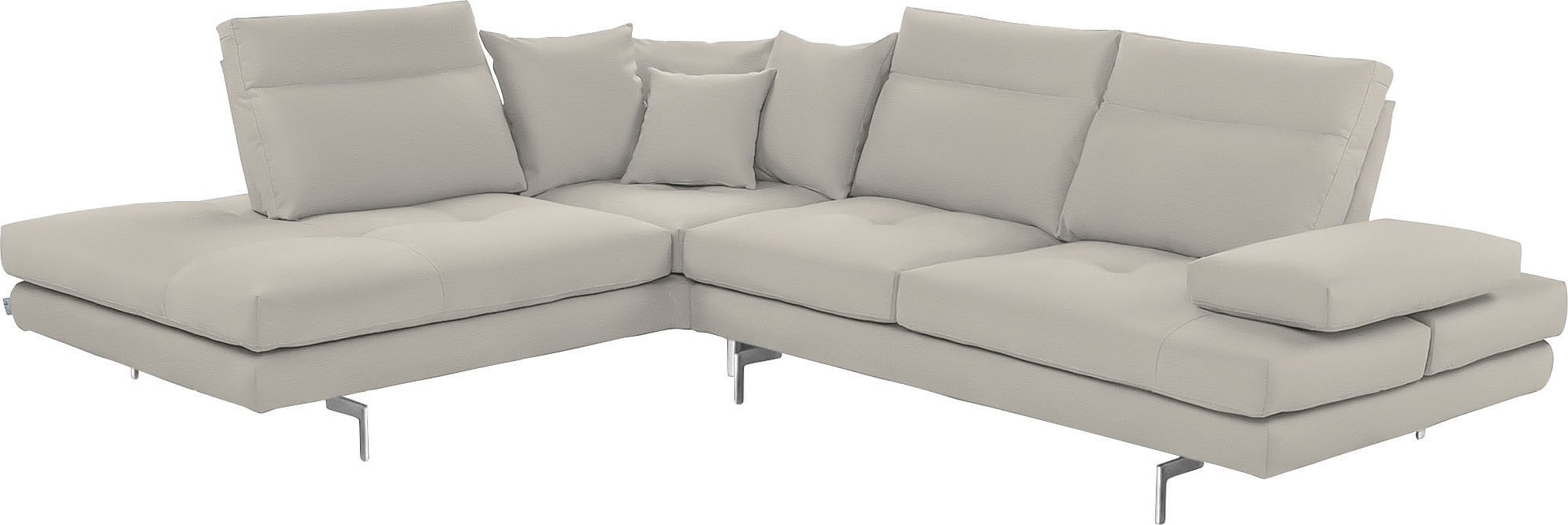 CALIA ITALIA Ecksofa "Toby Wing, B/T: 288/232 cm, Designsofa mit hohem Sitzkomfort, L-Form" Sitztiefenverstell.,wahlw. mit Kissen-Set, Füße chrom glänzend