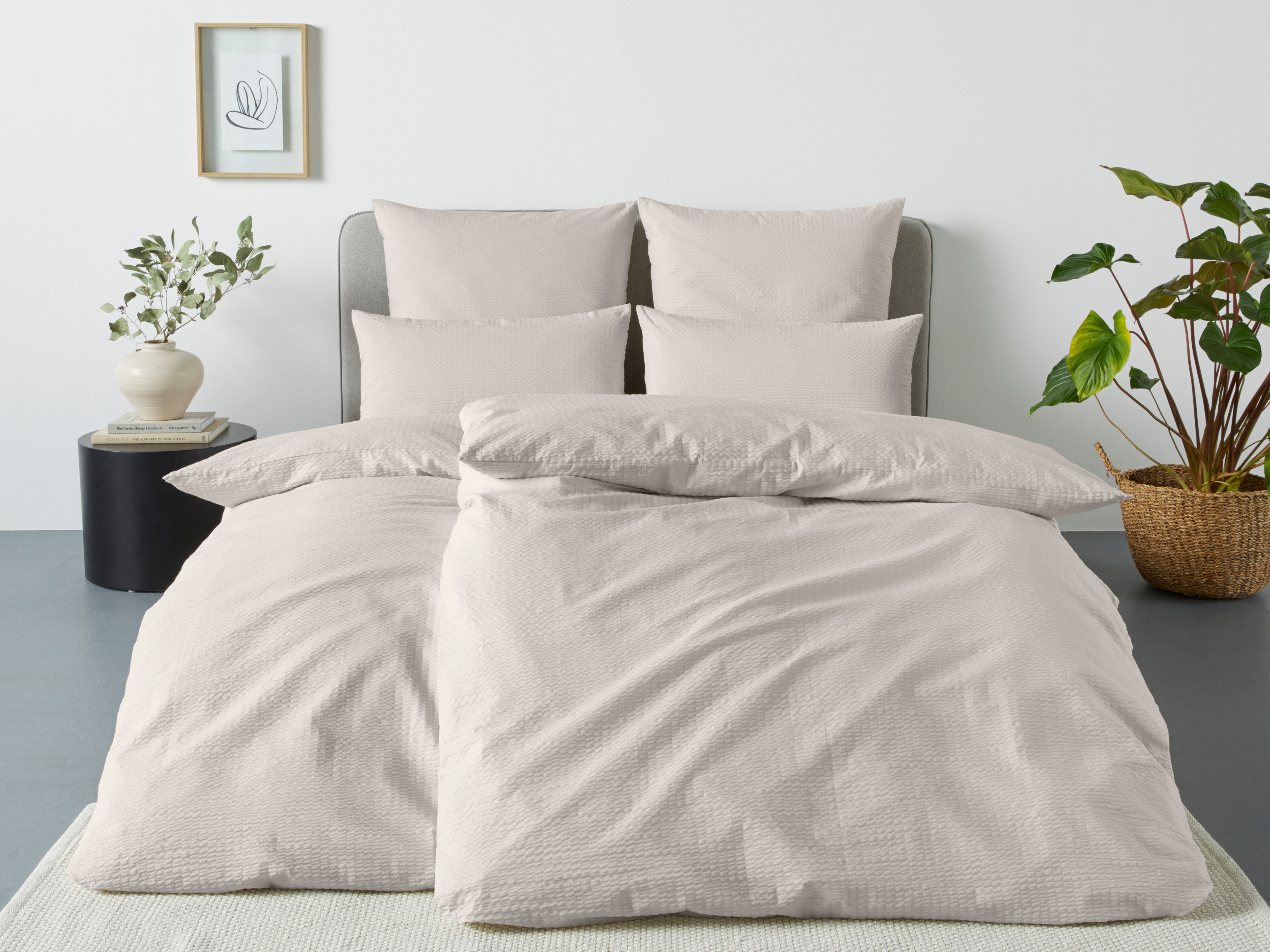 OTTO home Bettwäsche "Sari2 in Seersucker Qualität ideal für Sommer, Baumwolle" 2 uni Bettwäsche mit Reißverschluss in Gr. 135x200 oder 155x220 cm