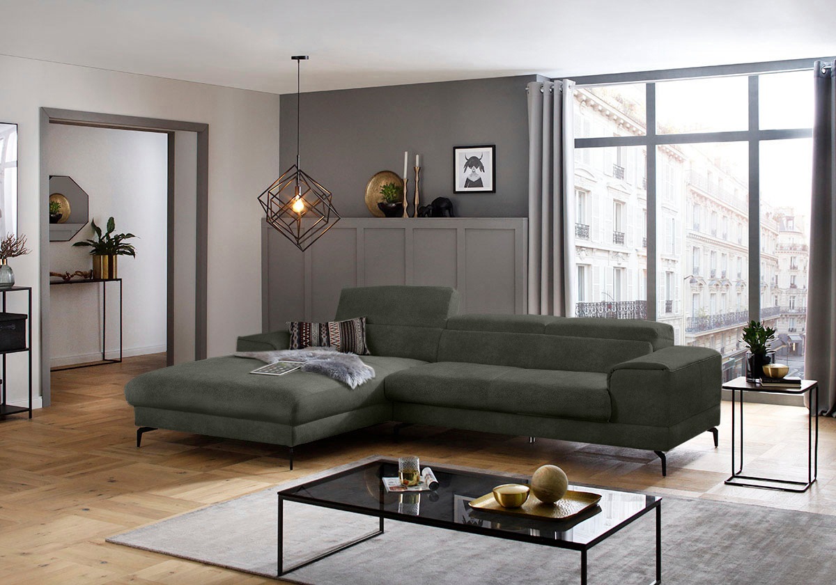 W.SCHILLIG Ecksofa »piedroo, Designsofa mit tollem Sitzkomfort, L-Form«, Kopfteilverstellung, wahlweise mit Sitztiefenverstellung, Breite 303cm