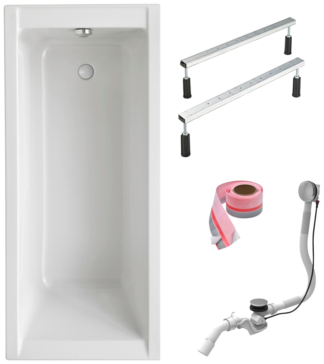 Einbauwanne OTTOFOND, B:75cm L:170cm, weiß, Aluminium, Kunststoff, Sanitäracryl, Badewannen, "Körperformwanne", 170x75 cm, mit Fußgestell,