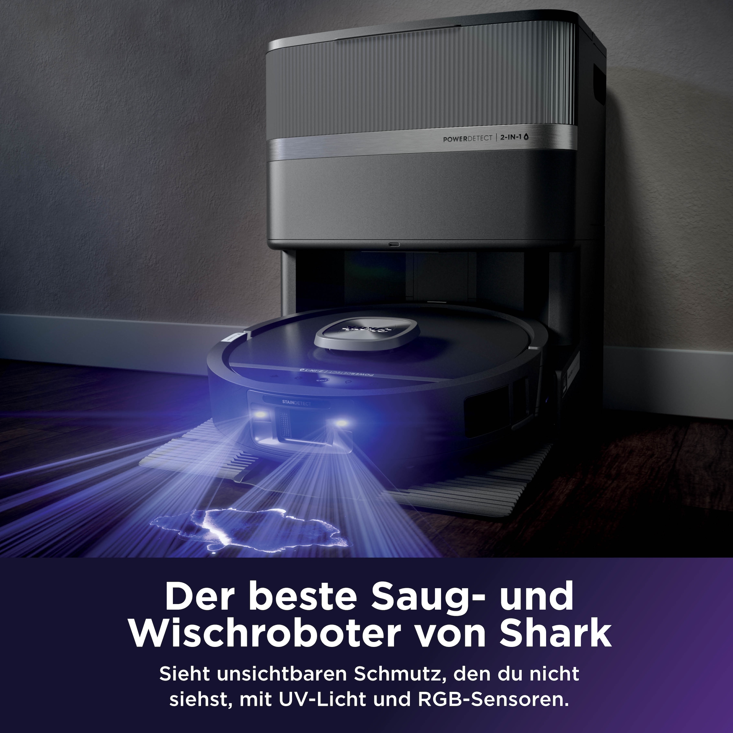 Shark Saugroboter »Shark PowerDetect UV Reveal 2-in-1 Saug- und Wischroboter  Schwarz« UV-Reveal-Technologie, 8 PowerDetect-Technologien