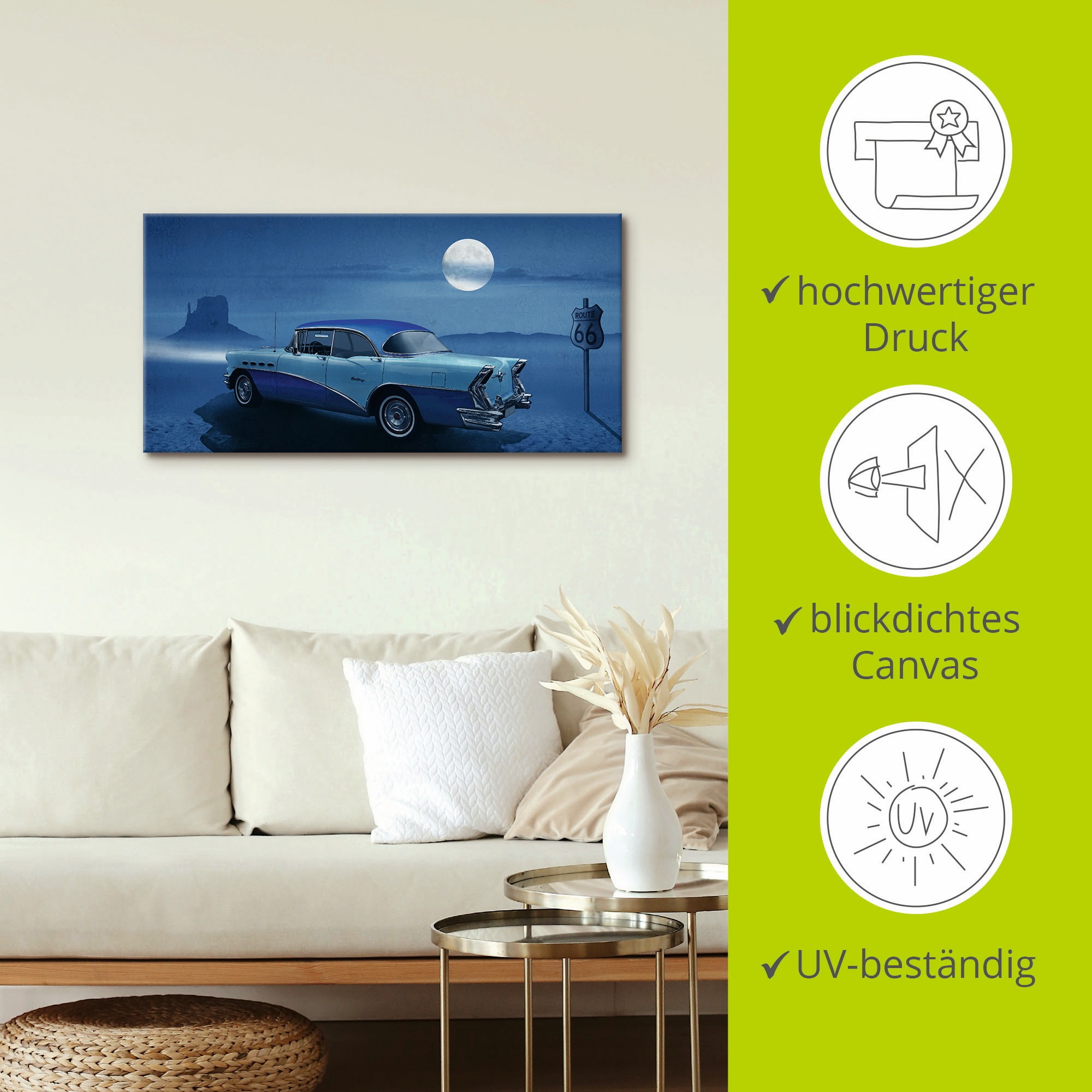 Artland Wandbild »Blaue Nacht auf der Route 66«, Auto, (1 St.), als Leinwandbild, Poster in verschied. Größen