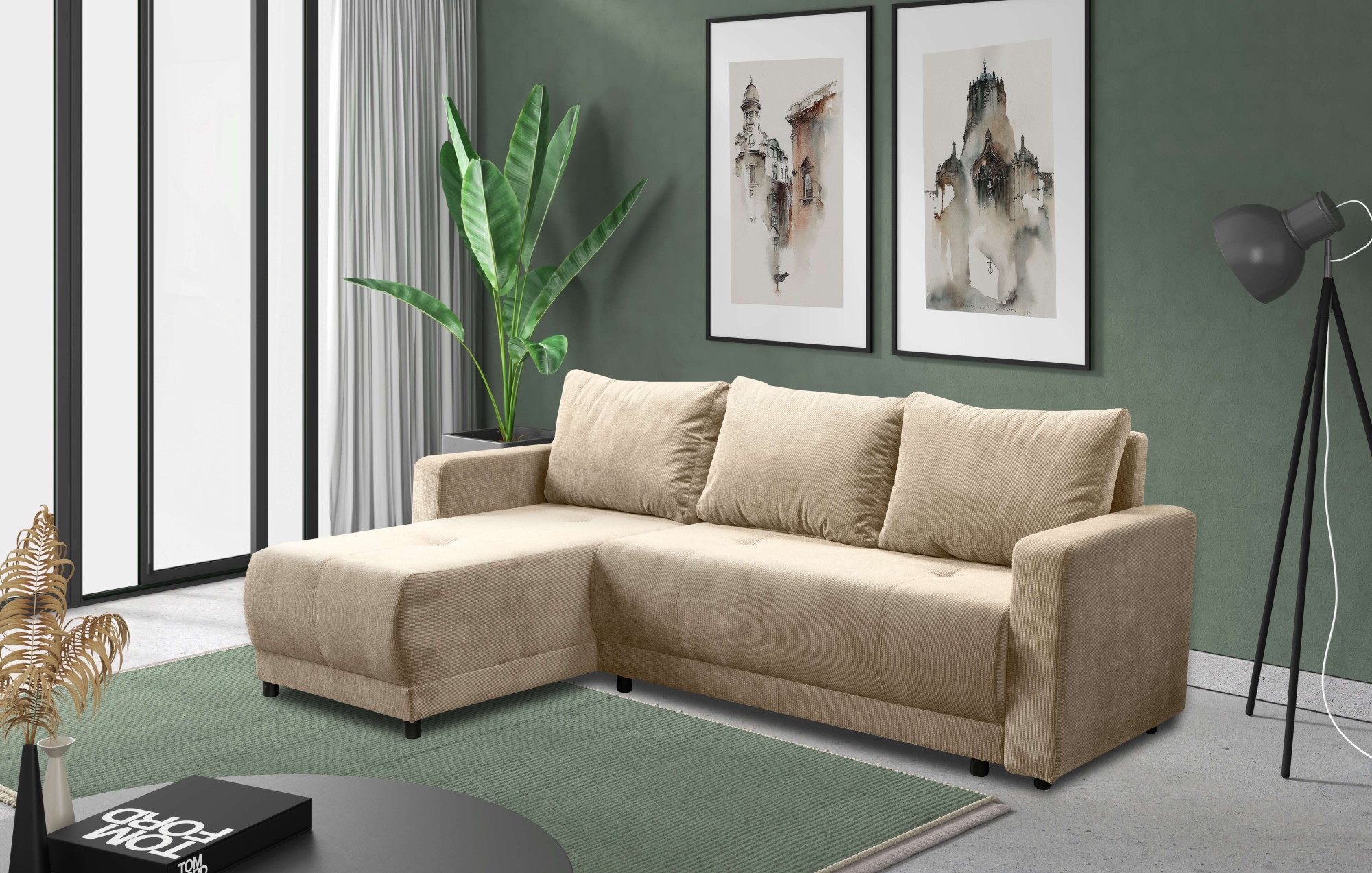 INOSIGN Ecksofa »Navarra, Schlafsofa, 230cm, m. Bettfunktion (115/200cm) und Bettkasten«, Recamiere beidseitig montierbar, in Cord