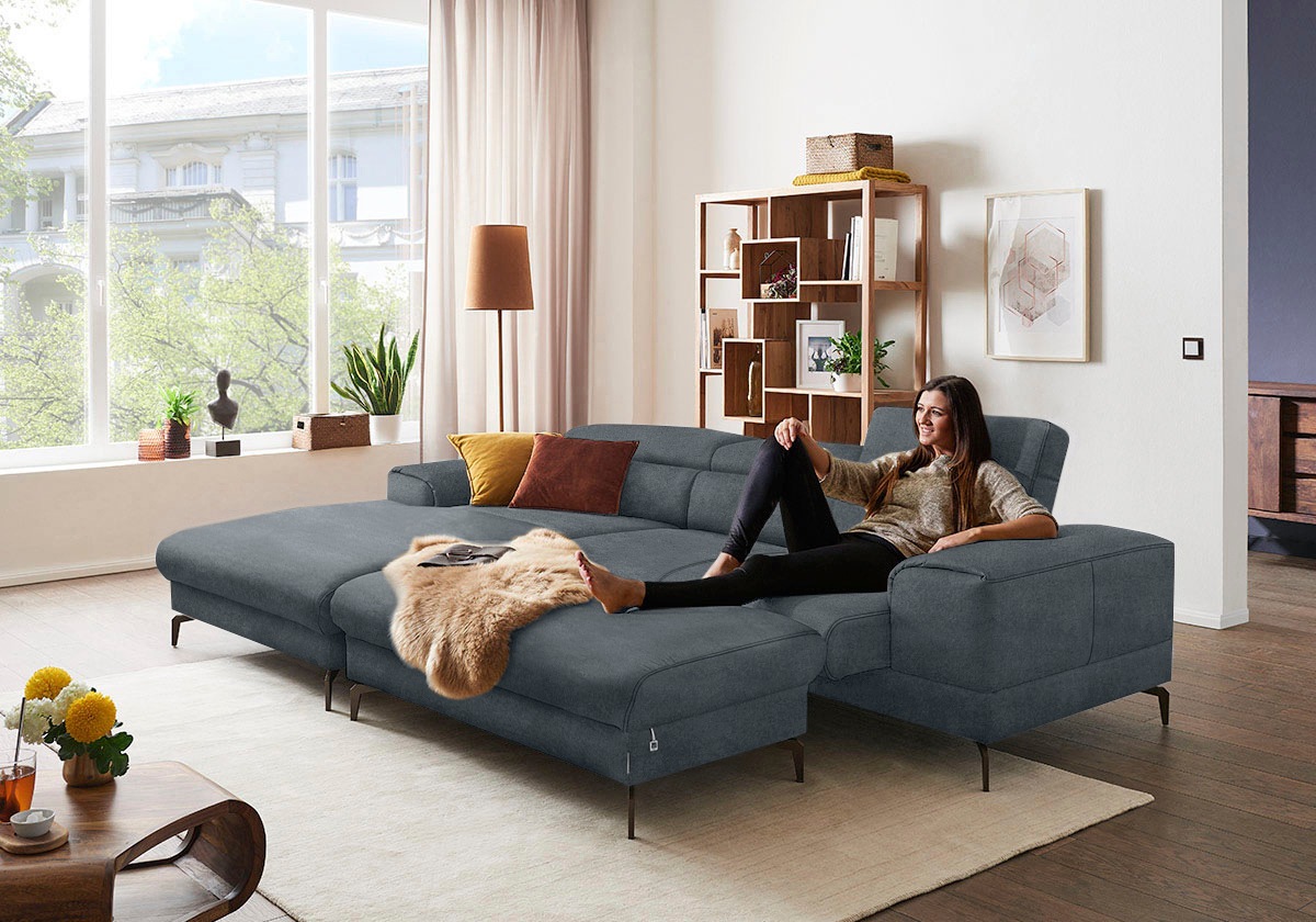 W.SCHILLIG Ecksofa »piedroo, Designsofa mit tollem Sitzkomfort, elegant und bequem, L-Form«, Kopfteilverstellung, wahlweise mit Sitztiefenverstellung, Breite 303cm