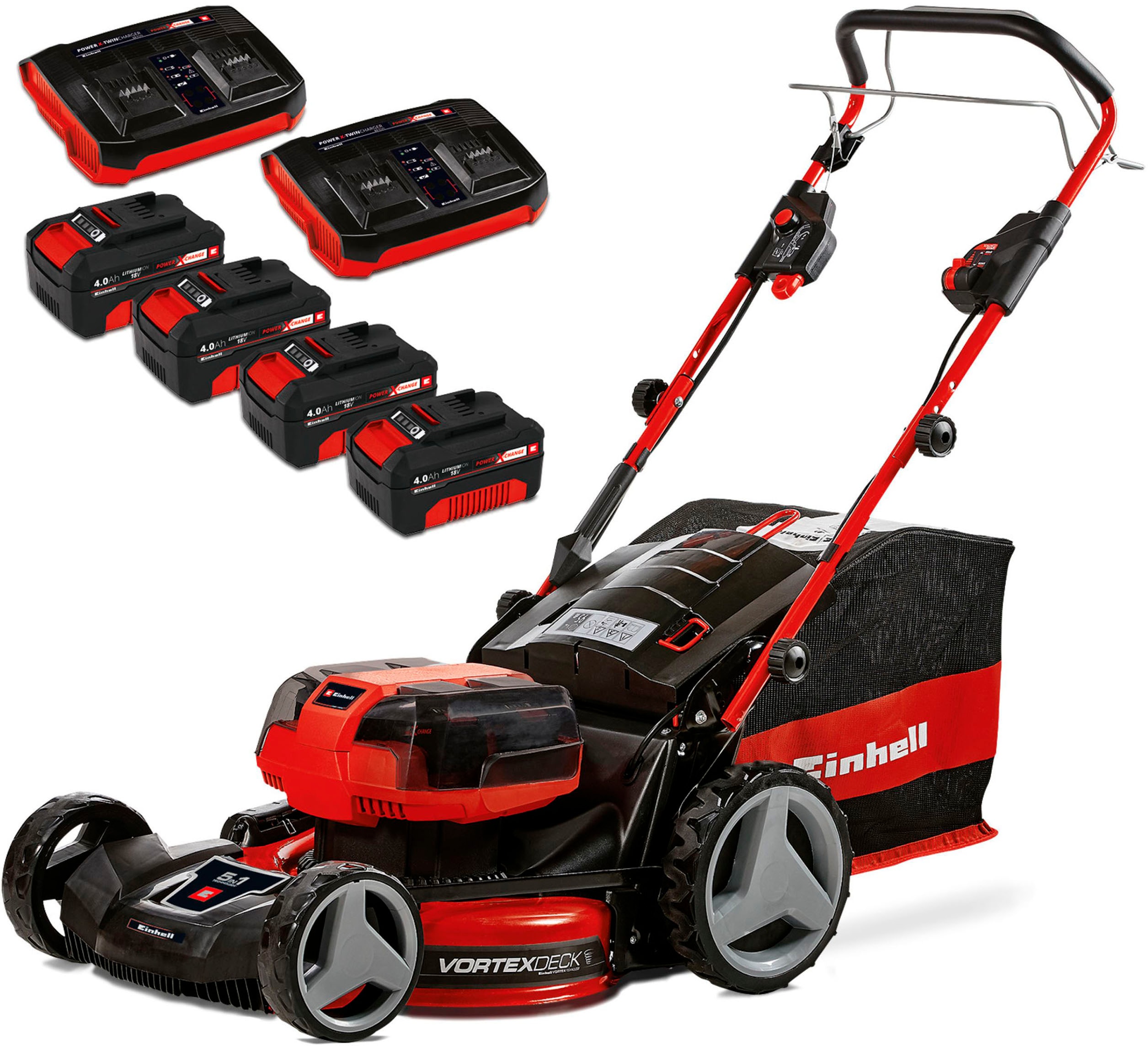 Einhell Akkurasenmäher "GP-CM 36/47 S HW Li (4x4,0Ah)" mit Radantrieb, 4 Akkus und Ladegerät