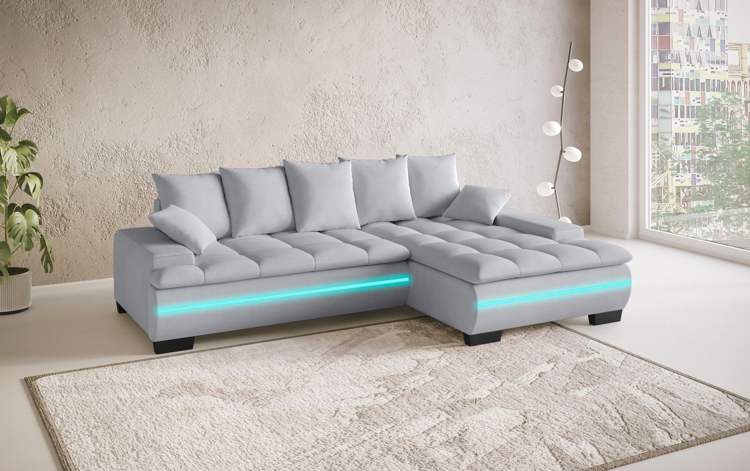 Mr. Couch Ecksofa »Haiti II, L-Form«, RGB-LED Beleuchtung, Kaltschaum, wahlweise mit Bett, Bettkasten