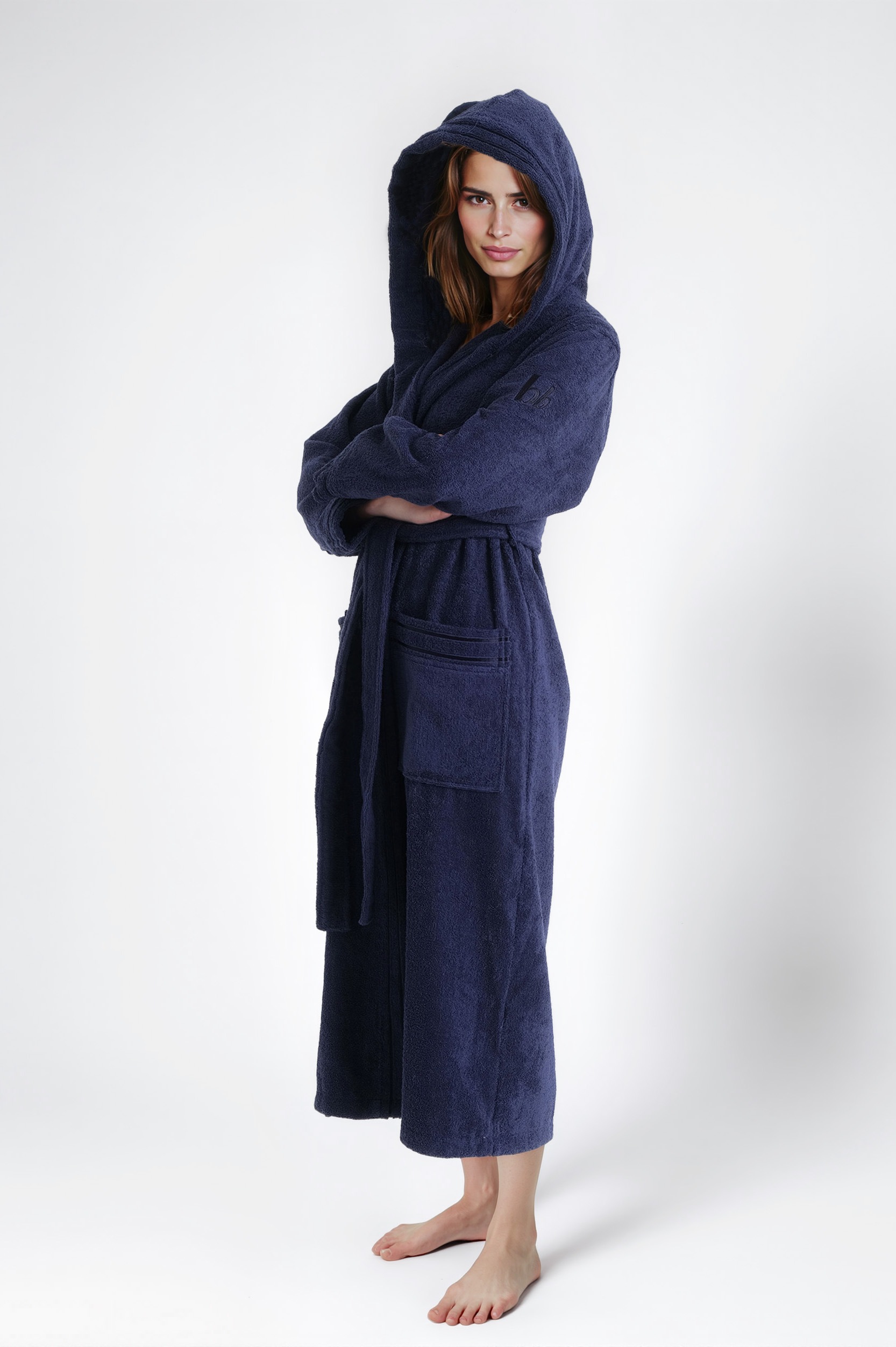 Bruno Banani Damenbademantel »Clement, ideal für Sauna & Spa, Hotelbademantel, Morgenmantel«, (1 St.), 100% Baumwolle, einfarbig, glänzende Streifen-Bordüre, Taschen, XS-3XL