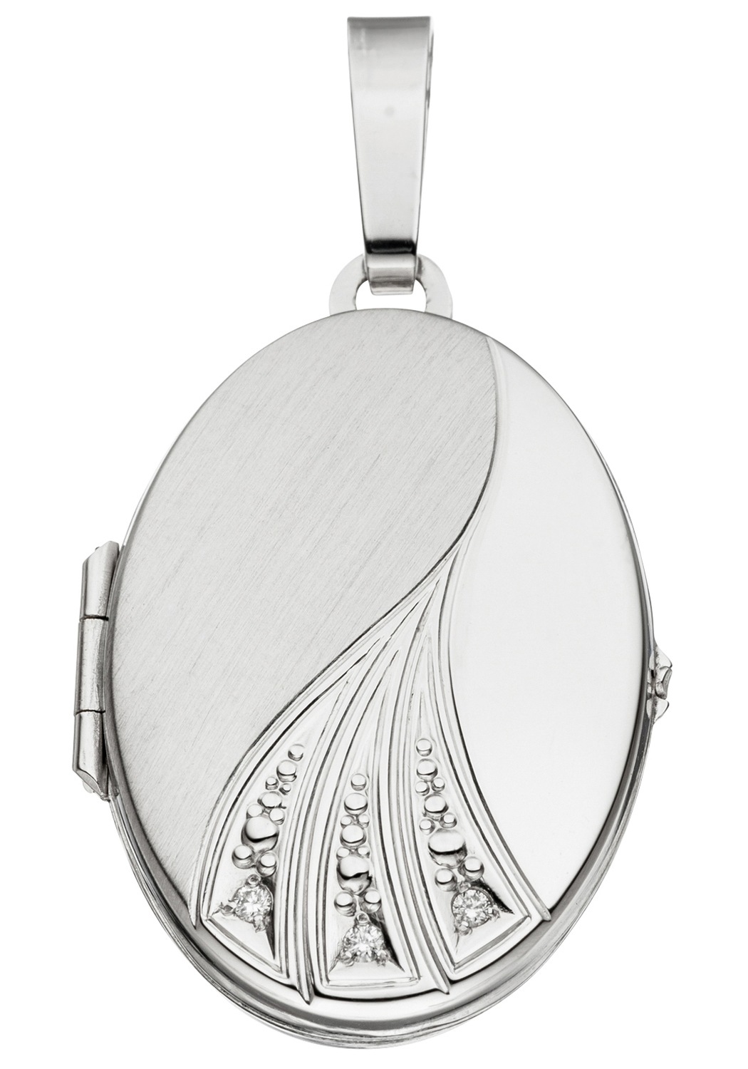 JOBO Medallionanhänger »Anhänger Medaillon oval«, 585 Weißgold mit 3 Diamanten