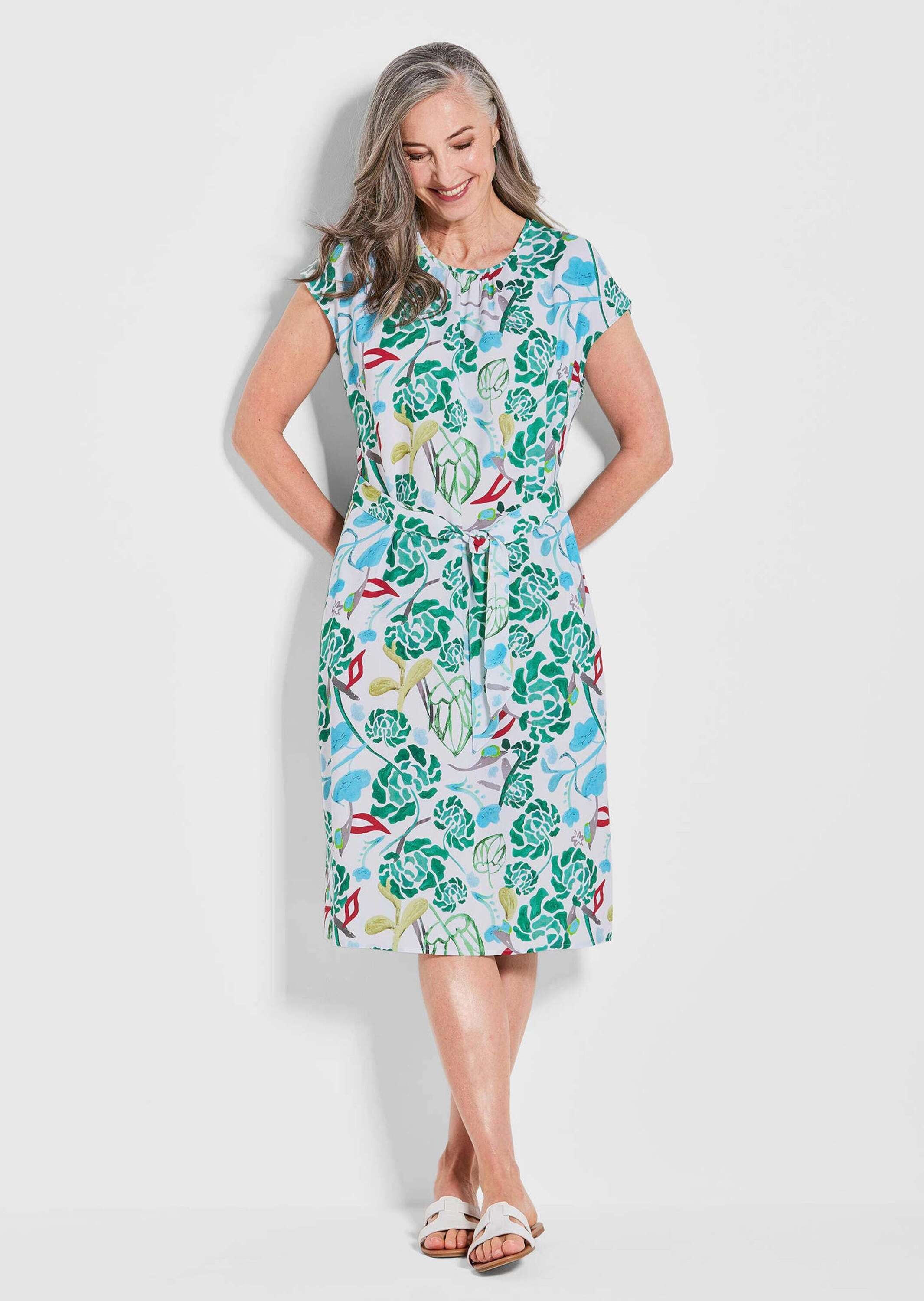 GOLDNER Sommerkleid »Kurzgröße Grünes Midikleid mit floralem Muster«