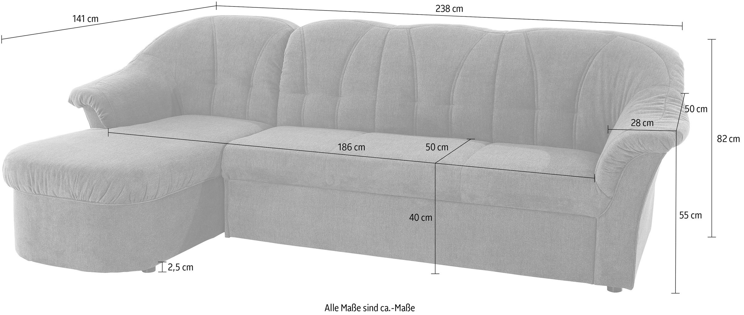 DOMO collection Ecksofa »Pegnitz, elegante Rückensteppung, komfortabel, L-Form«, wahlweise mit Bettfunktion