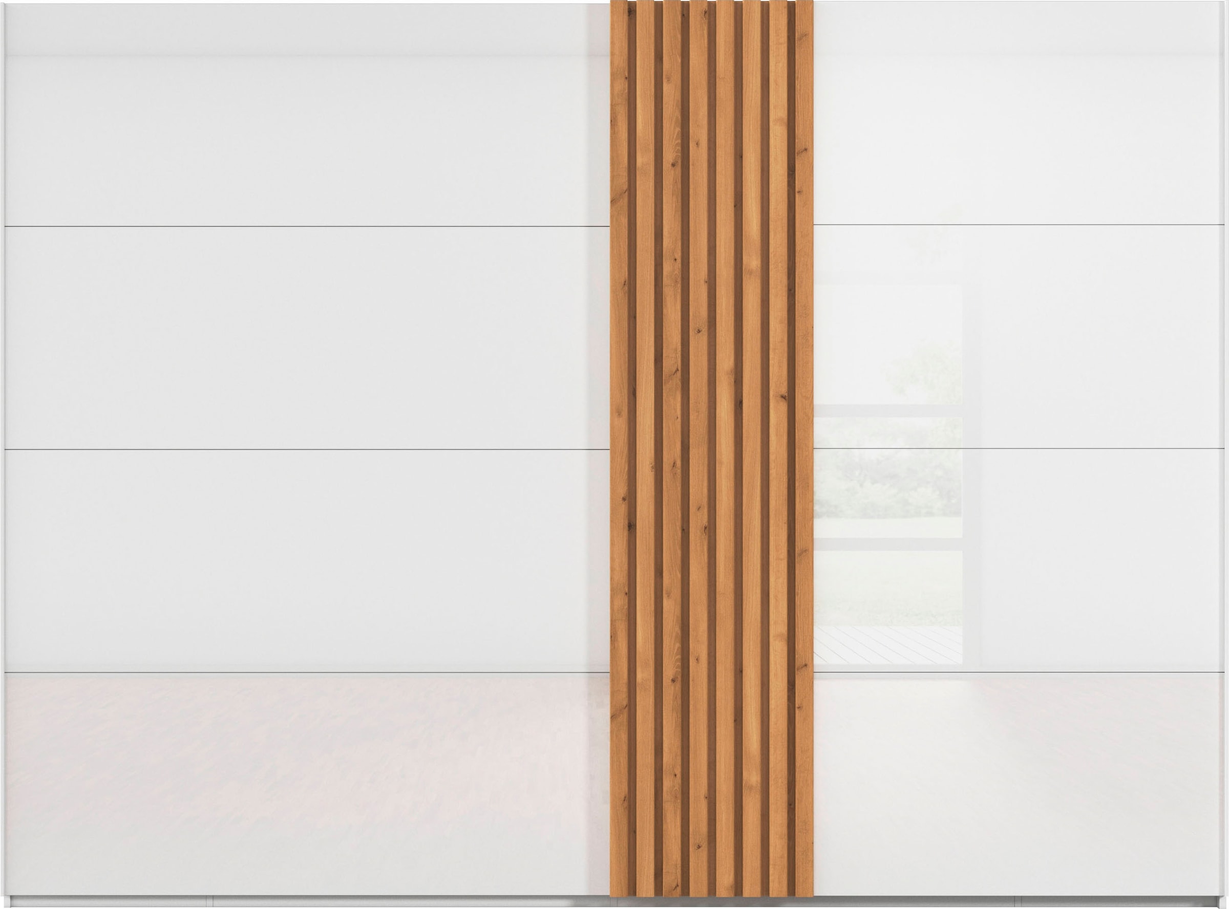 rauch Schwebetürenschrank »Kleiderschrank Schrank Garderobe Wäscheschrank TEGIO«, mit hochwertigen Holzdekoraufleistung und Glasfront MADE IN GERMANY