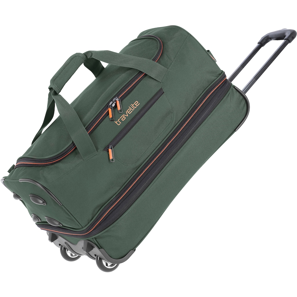 travelite Reisetasche »Basics, 55 cm, dunkelgrün«, Duffle Bag Sporttasche mit Trolleyfunktion und Volumenerweiterung