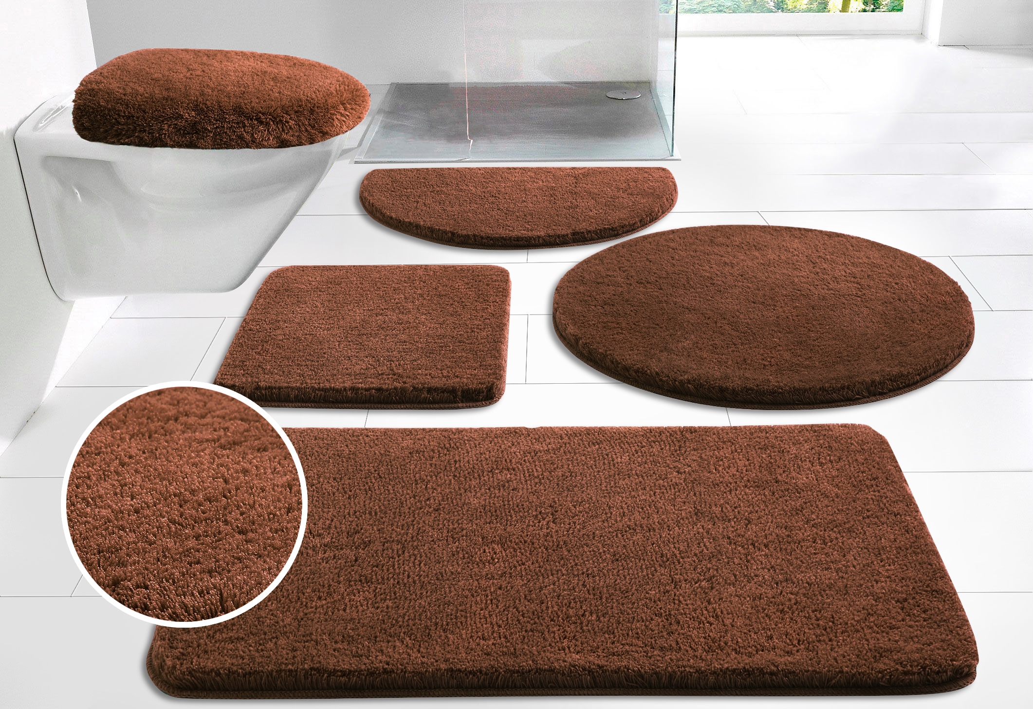 OTTO home Badematte "Merida, Badvorleger, Badezimmer Teppich" Höhe 32 mm rutschhemmend beschichtet fußbodenheizungsgeeignet schnell trocknend strapazierfähig Badteppich, Uni Farben, rechteckig, rund & als 2-tlg. Set erhältlich