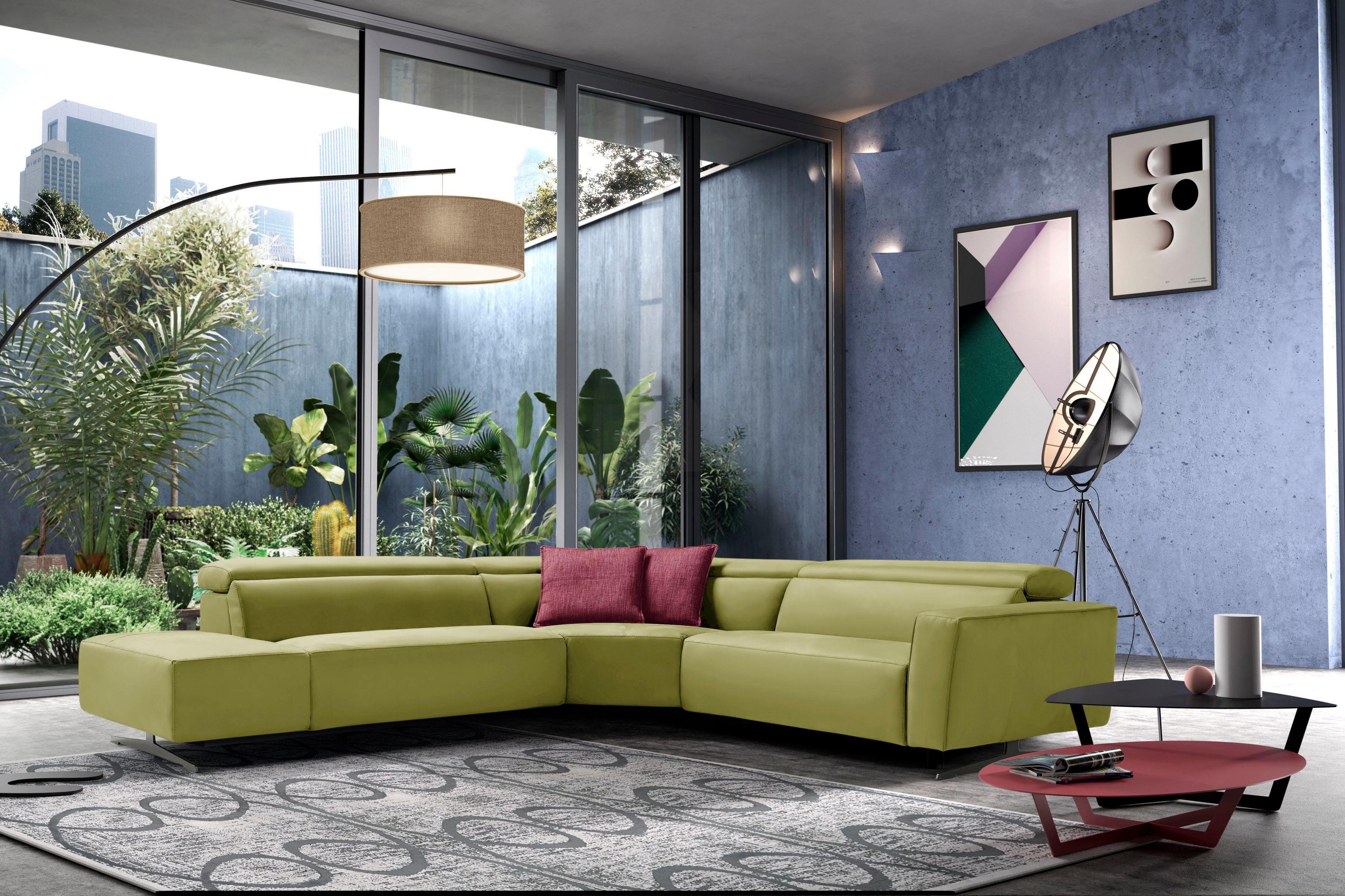 Egoitaliano Ecksofa "Stefanie-e, Designsofa der Extraklasse, bequem mit hohem Sitzkomfort" mit Relaxfunktion und verstellbaren Kopfteilelementen