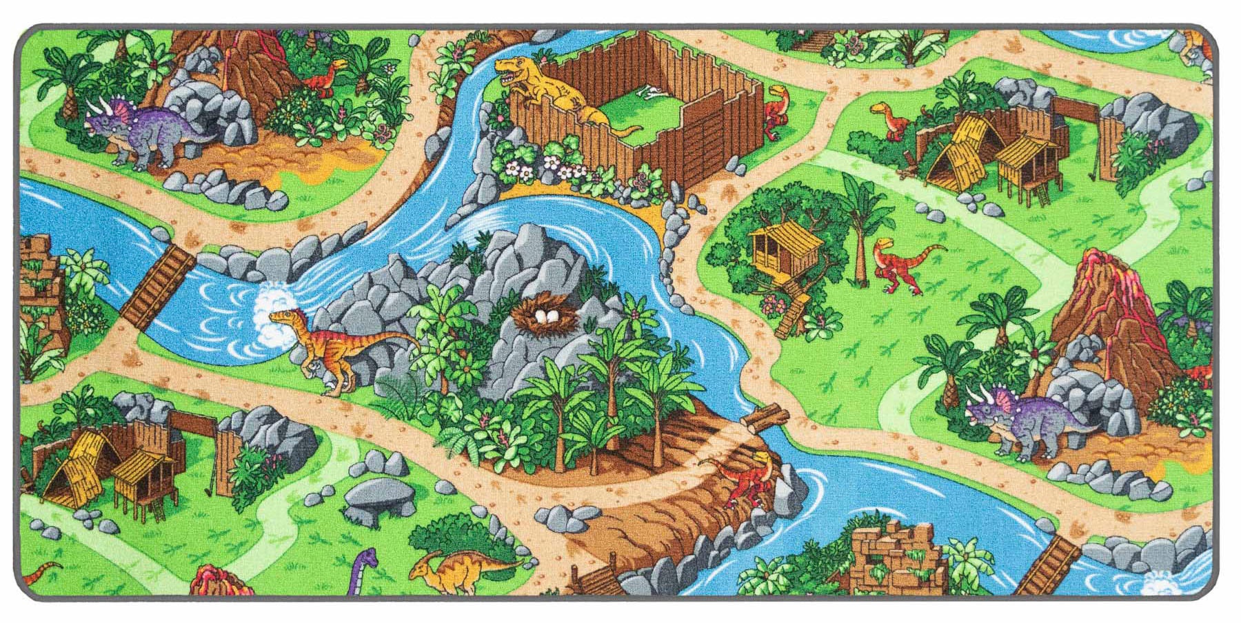Primaflor-Ideen in Textil Kinderteppich "DINO, Made in Belgium" rechteckig 6,5 mm Höhe Straßen-Spiel-Teppich, Motiv Dinosaurier, Kinderzimmer