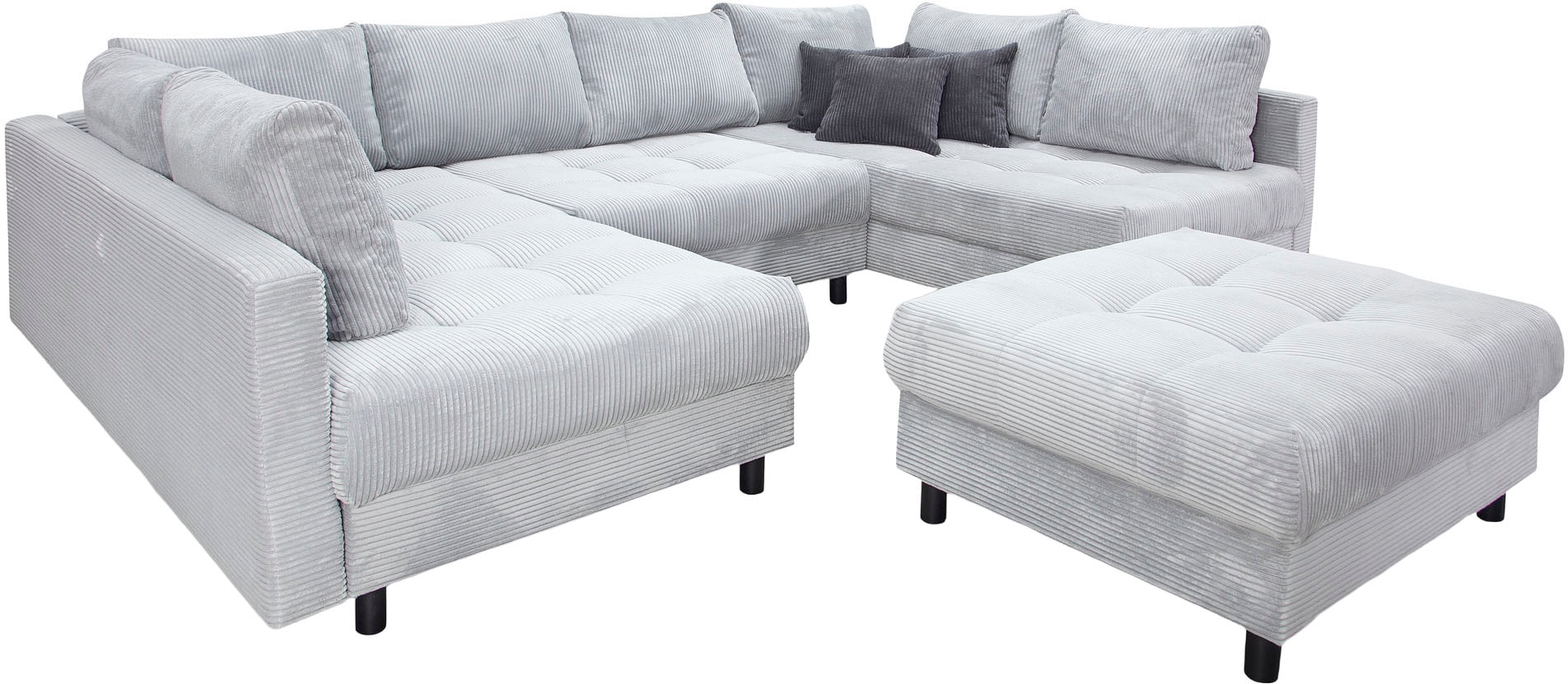 OTTO home Wohnlandschaft »Antonia U-Form, B: 298 cm, inkl. Hocker, Federkernpolsterung« extra große Liegefläche, 282x178cm, inkl. 3 Zierkissen