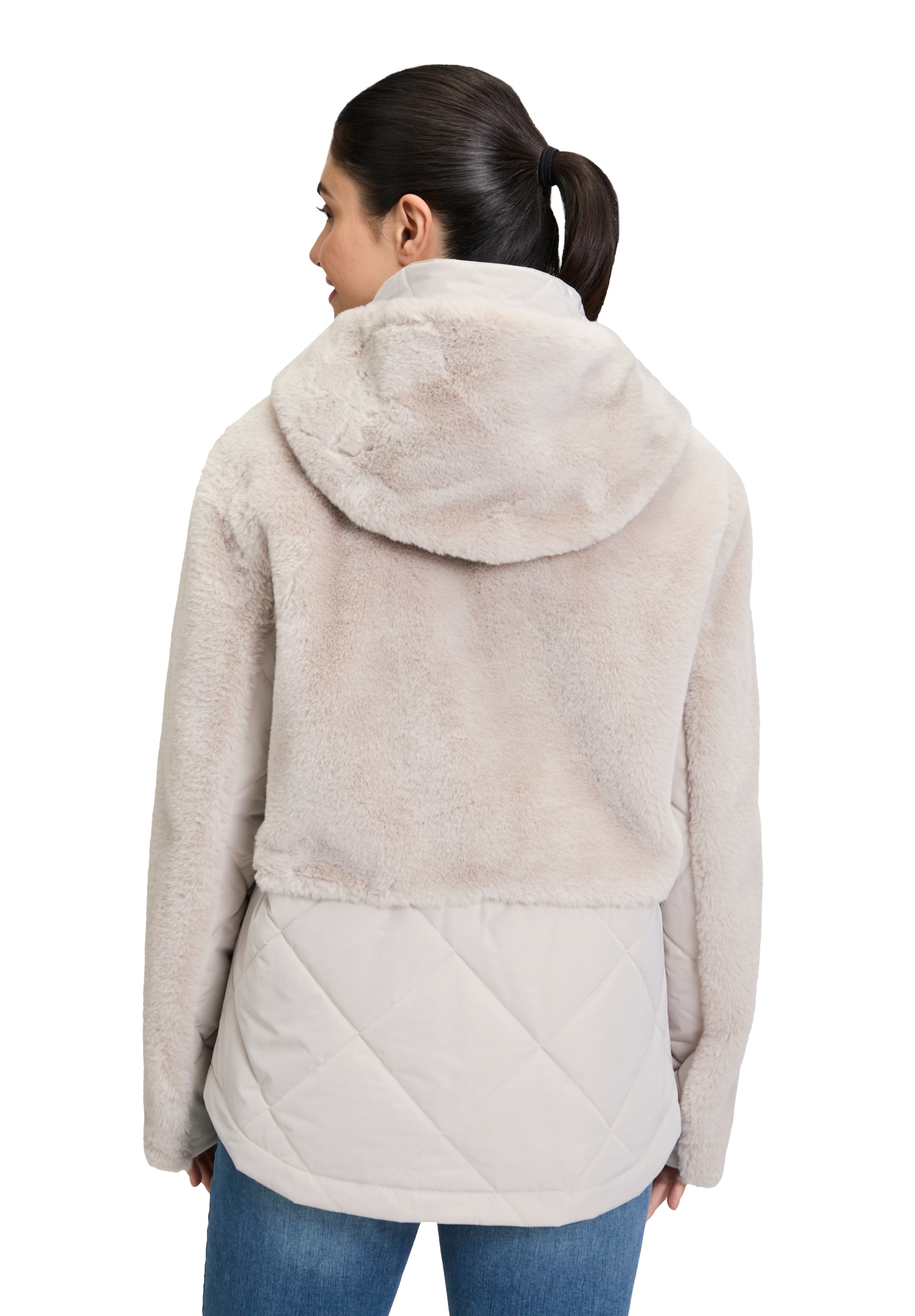 Amber & June Plüschjacke »Amber & June Damen Plüschjacke mit Kapuze«, mit Kapuze