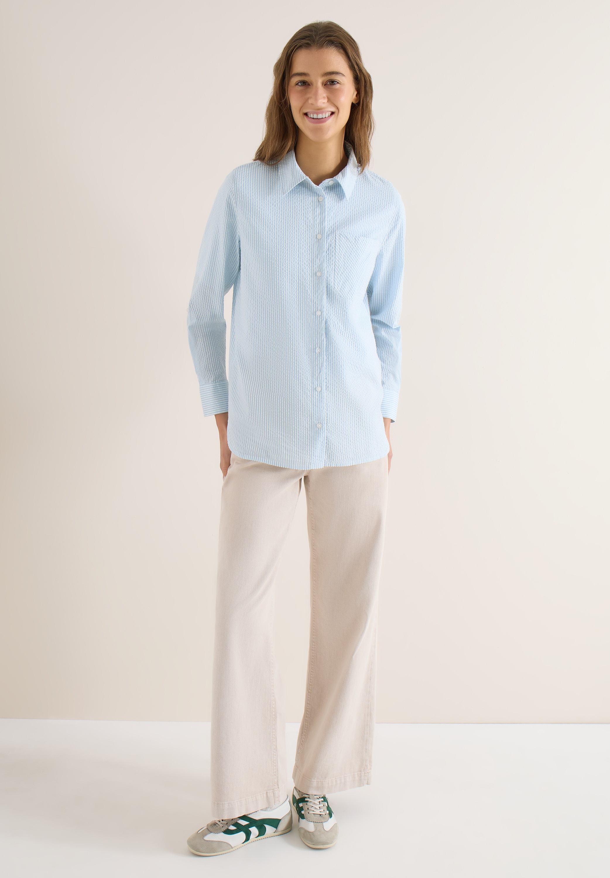 Thumbnail - Cecil Langarmbluse mit gestreiftem Seersucker-Look