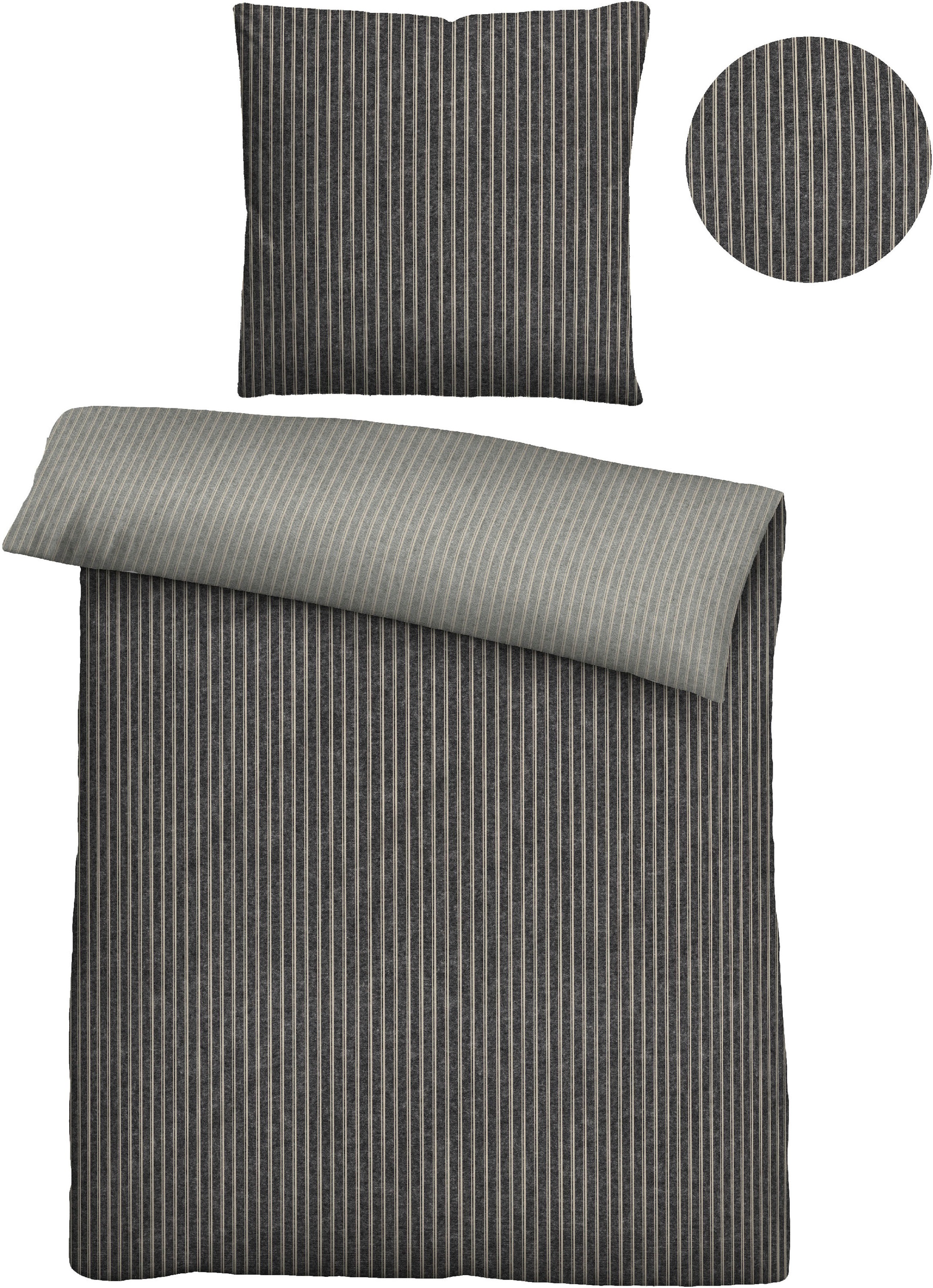 Thumbnail - Biberna Wendebettwäsche "Tillmann" 2 Stk. kuschelig warm im Winter, gestreifte Bettwäsche mit Wendeoptik