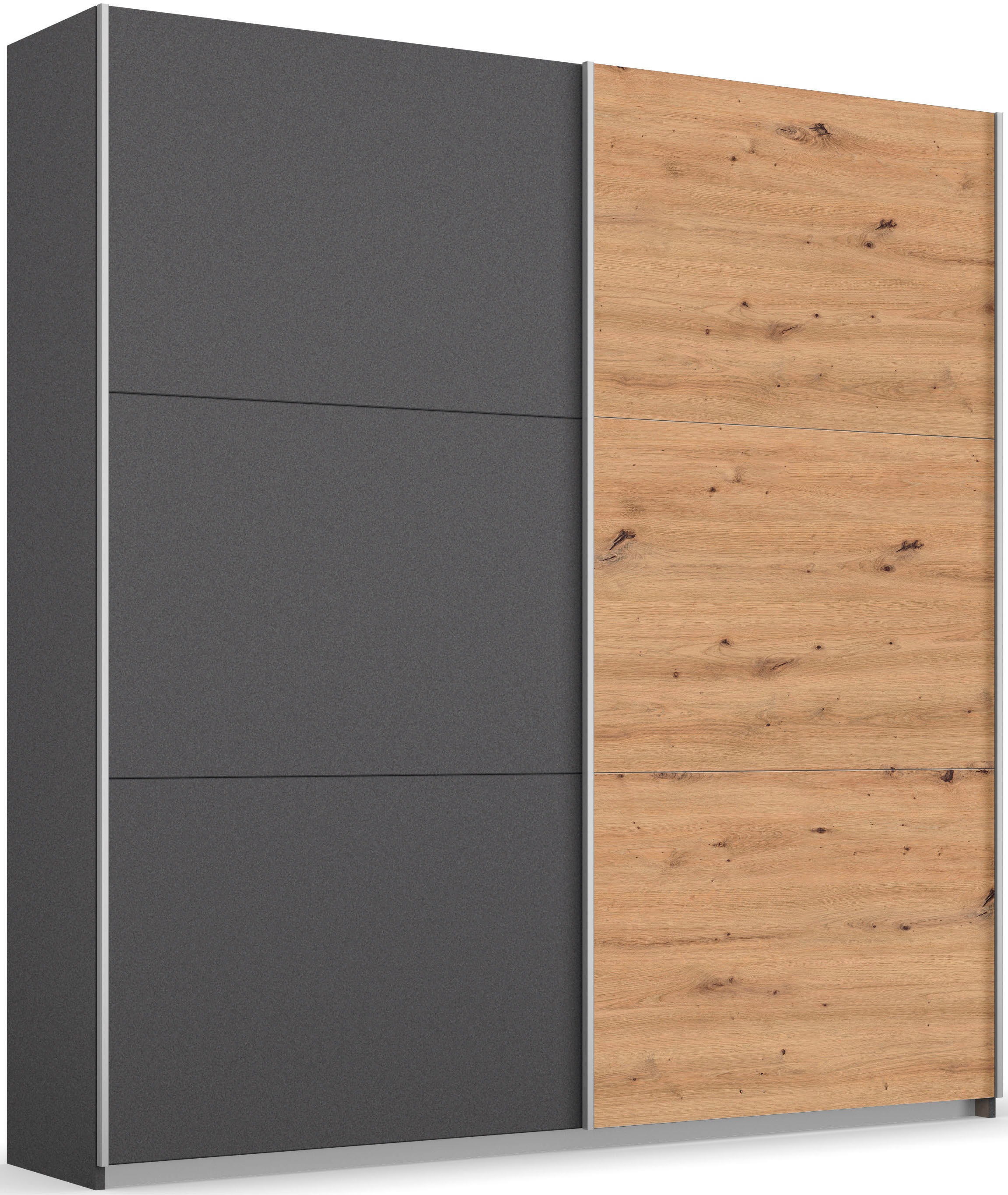 rauch Schwebetürenschrank "AURELIO Kleiderschrank Garderobe" 3 Ausstattungen BASIC/CLASSIC/PREMIUM (inkl. SOFT-CLOSE-FUNKTION), 3 verschiedene Ausstattungsvarianten Griffe aus Metall MADE IN GERMANY