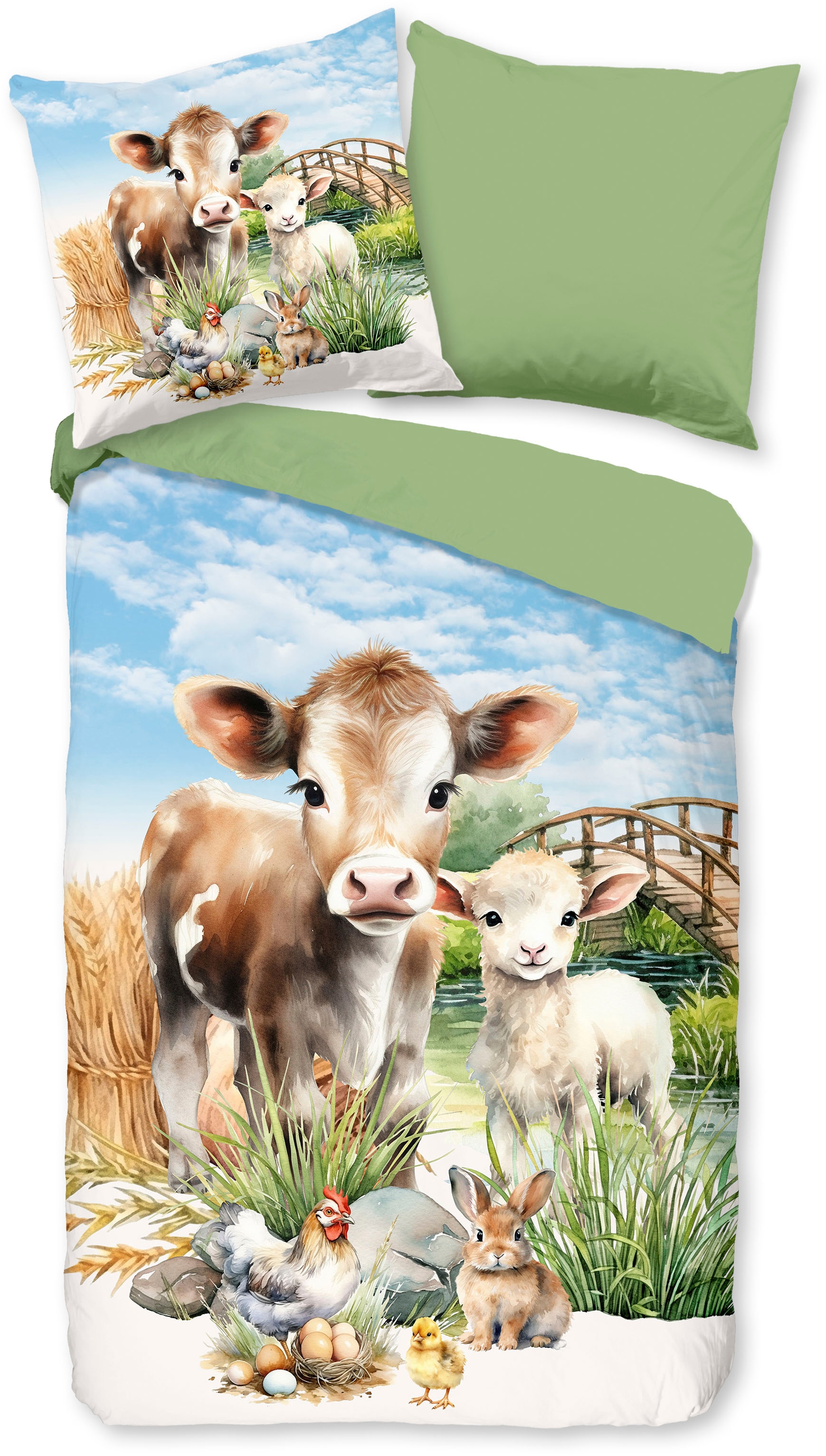 PURE luxury collection Kinderbettwäsche "Farm animals" Mikrofaser, 135x200, günstig online kaufen