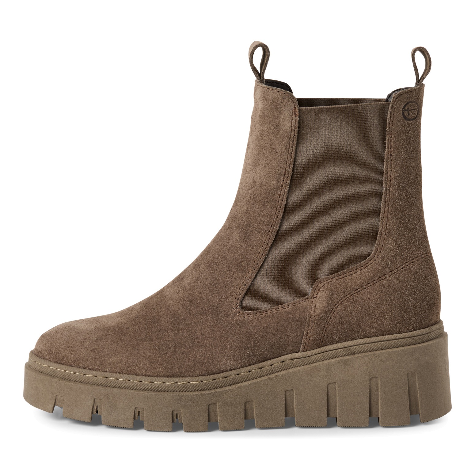 Tamaris Chelseaboots, Plateau, Stiefelette, Schlupfschuh mit T-Logoprägung