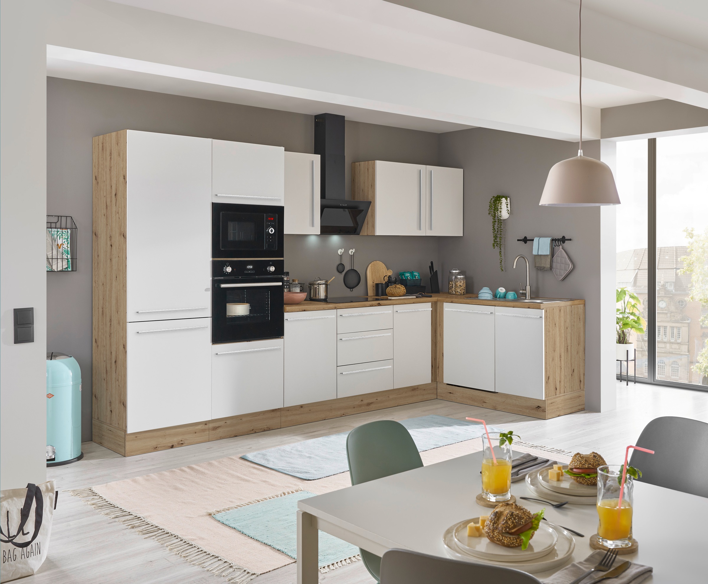KOCHSTATION Winkelküche »Florida, Stellbreite 340x175 cm«, wahlweise mit E-Geräten, mit Softclose für Türen und Schubkästen