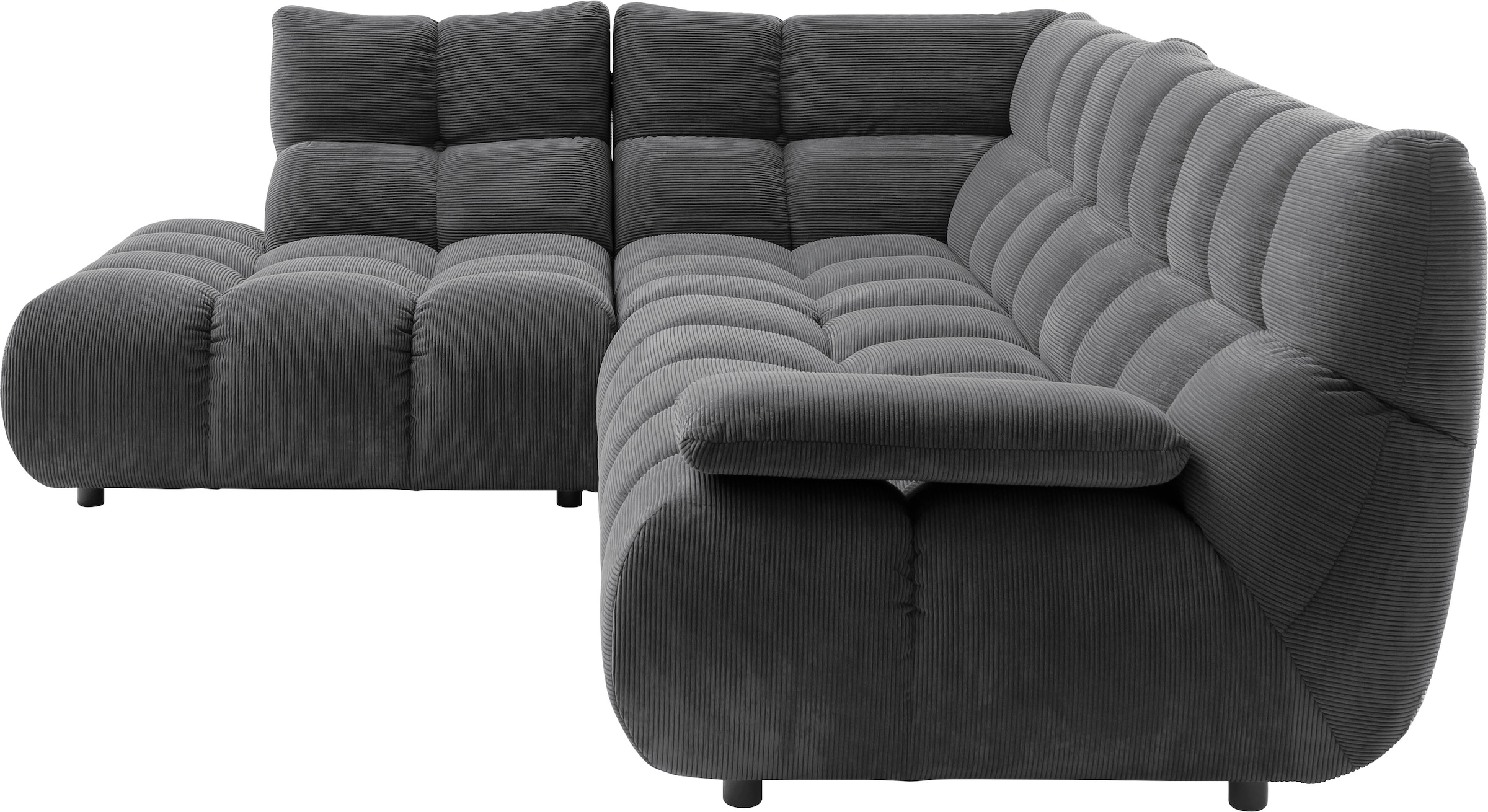 Home affaire Ecksofa "Cozy Bubble, mit klappbarer Armlehne, Breite 324 cm" mit eleganter Steppung, Rundumbezug & weicher Polsterung