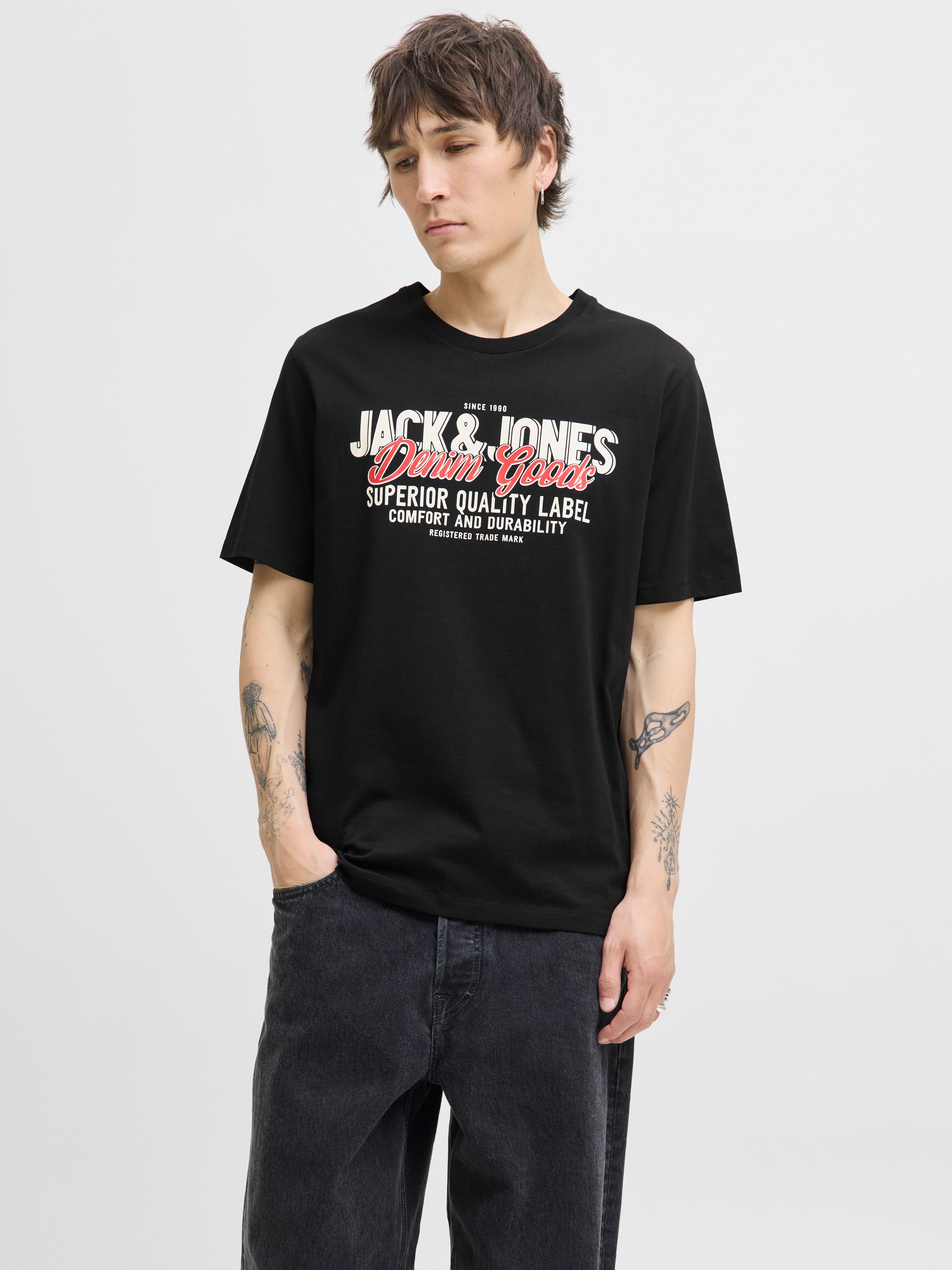 Jack & Jones Herren Rundhals T-Shirt JJELOGO TEE SS O-NECK 2 COL - Regular günstig online kaufen
