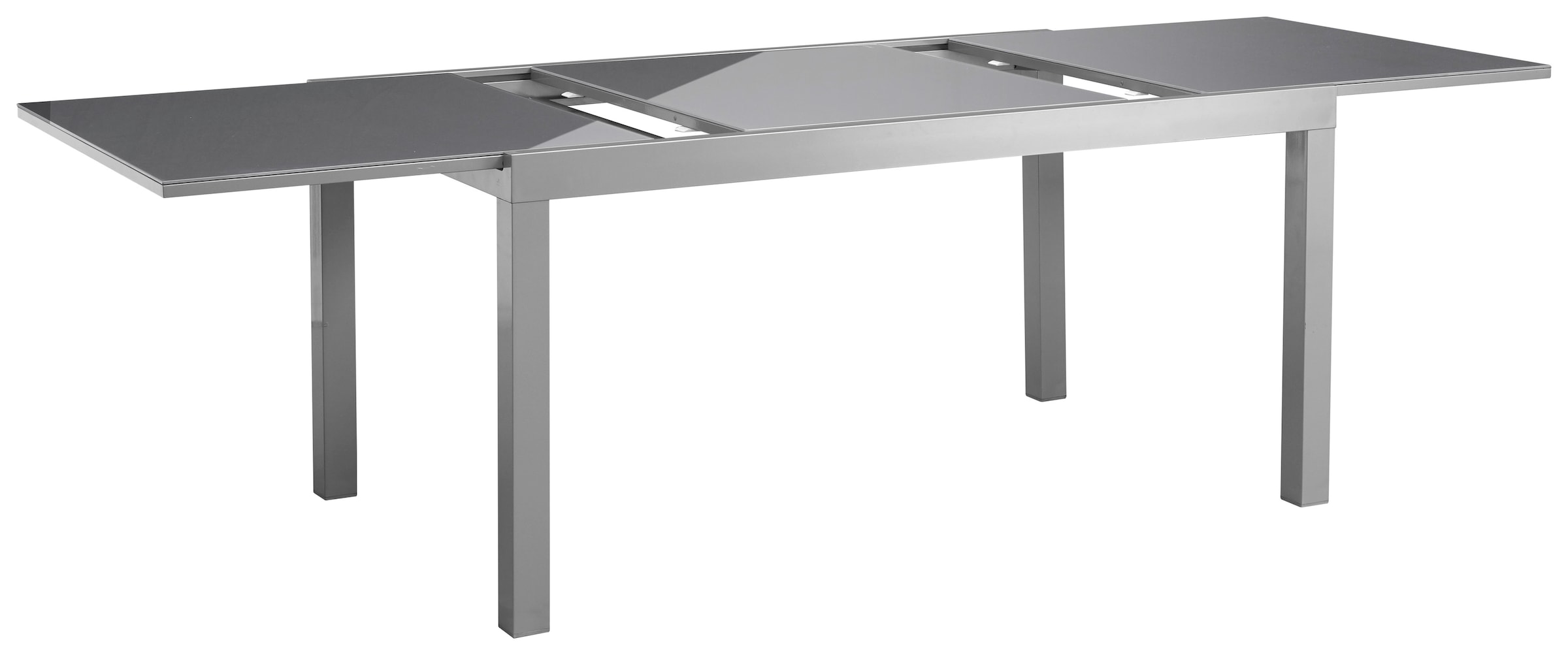 MERXX Garten-Essgruppe »Amalfi Deluxe«, (7 tlg., 6x Stapelsessel (2x verstellbar), 1x Ausziehtisch 150(220)x90 cm), pulverbeschichtetes Aluminium, aus 100% Polyester, für 6 Personen
