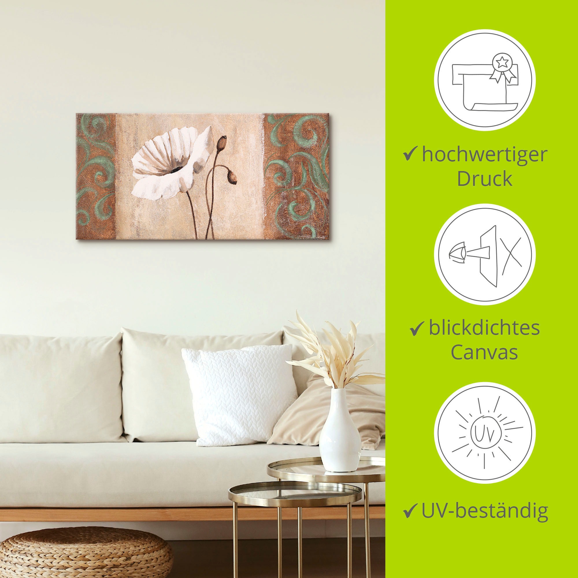 Artland Wandbild »Mohnblumen mit Ornamenten«, Blumen, (1 St.), als Leinwandbild, Poster in verschied. Größen