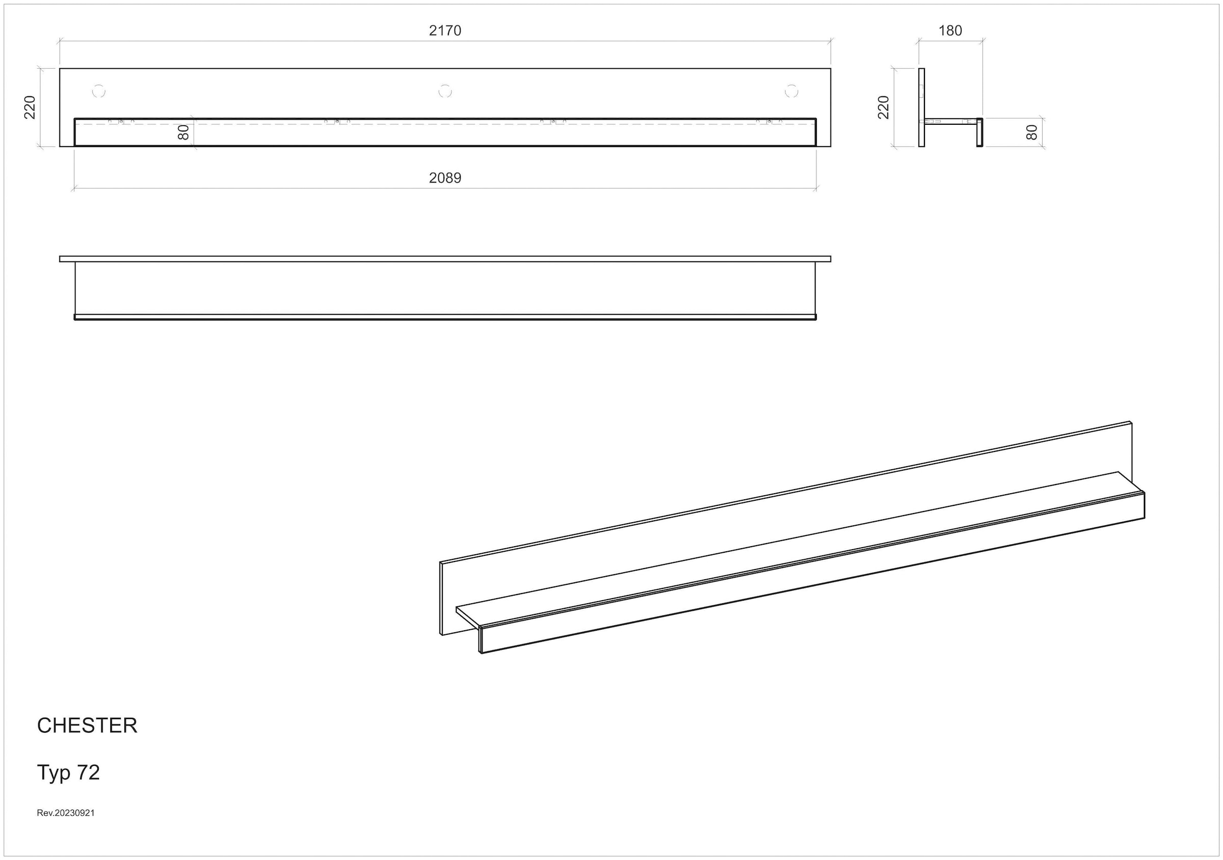 INOSIGN Wandboard »Chester, modernes, zeitloses Wandregal, Wandhalter mit Stauraum«, (1 St.), vielseitig einsetzbares Hängeregel, 217 cm breit, Weiß Matt