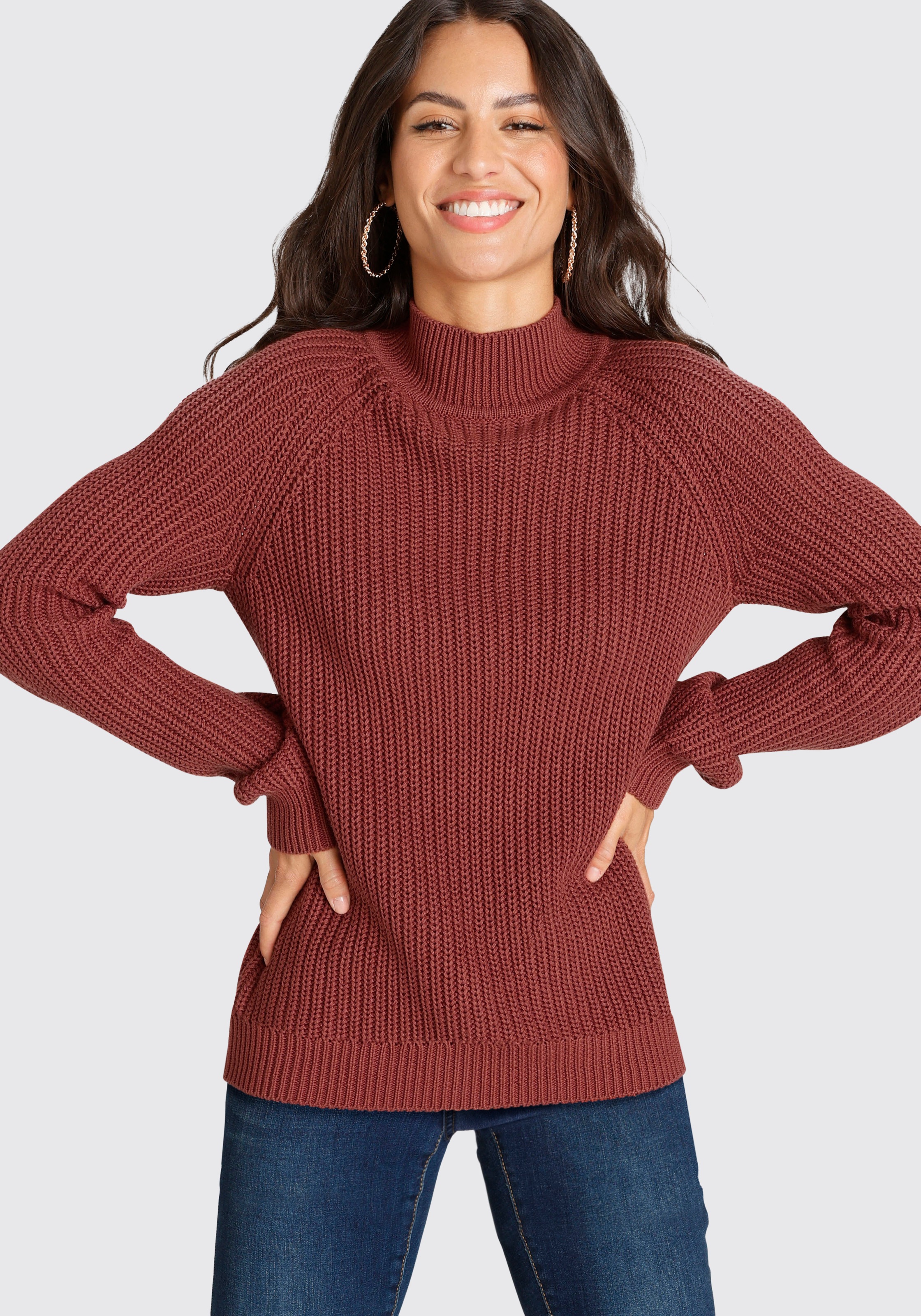 Laura Scott Strickpullover aus Grobstrick mit Stehkragen günstig online kaufen