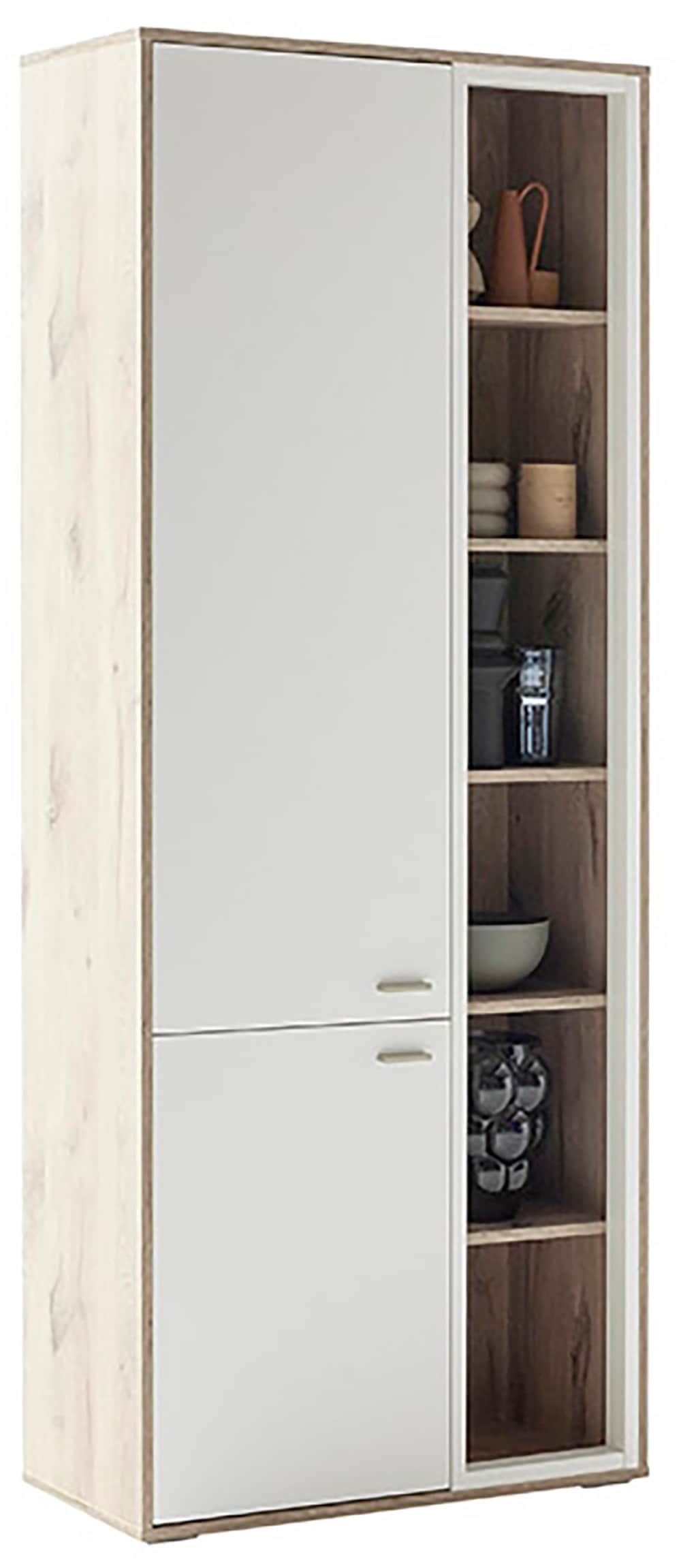 MCA furniture Vitrine »SANTERNO«, 2 Türen gedämpft, 6 Fächer, Metallgriffe nickelfarbig, Höhe 197 cm